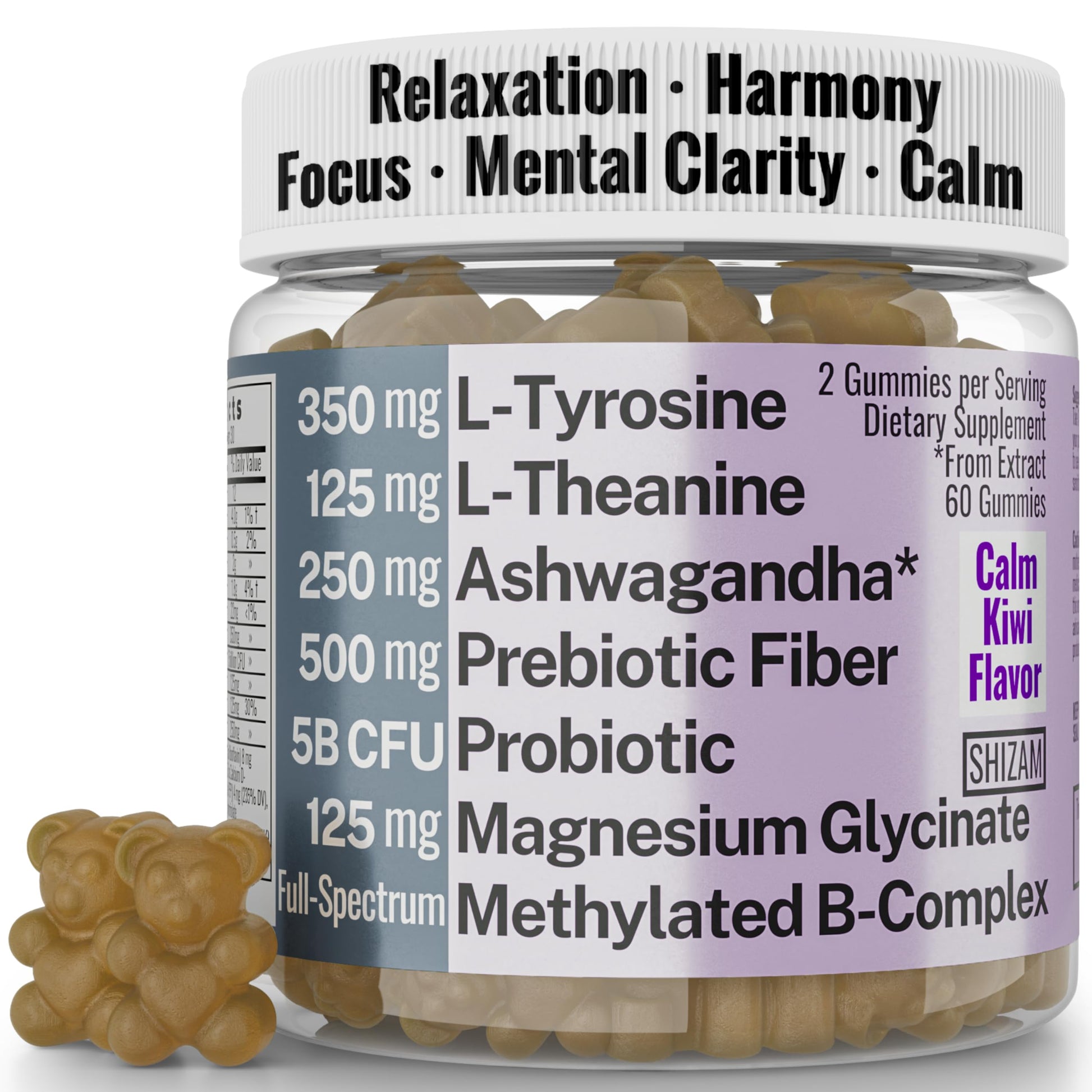 L-Tyrosine L-Theanine Methylated Vitamin B Complex Magnesium Glycinate Probiotic Fiber for Kids Adults Men Women w. Chicory Root Inulin 5-MTHF B12 P5P B6 B9 B5 B3 Powder Capsule Pill Supplement Alt SHIZAM uk supplements