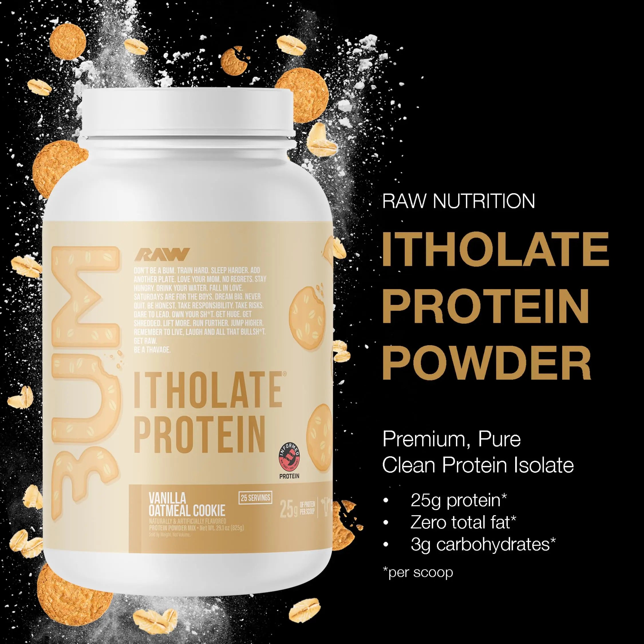 RAW Whey Isolate Protein Powder, Vanilla Oatmeal Cookie (CBUM Itholate Protein) - 100% Grass-Fed Sports Nutrition for Muscle Growth & Recovery - Low-Fat, Low Carb RAW uk supplements