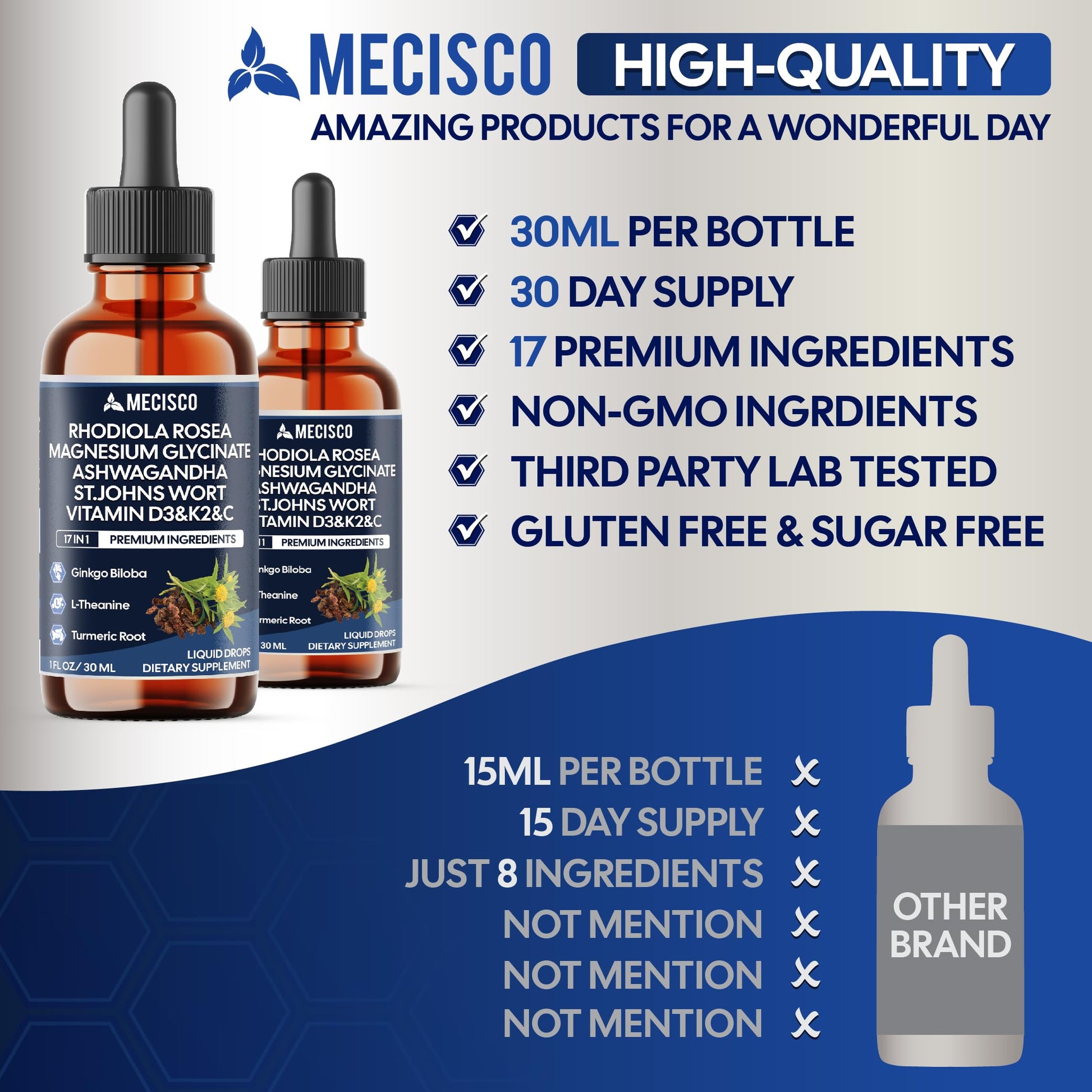 17in1 Rhodiola Rosea Liquid Drops with blend Ashwagandha Magnesium, L-Theanine. Ultra Strength Rhodiola Cortisol Supplement, Rhodiola Root for Support Relaxation, Mood, Energy - 1 FL Oz - 60 Day Mecisco uk supplements