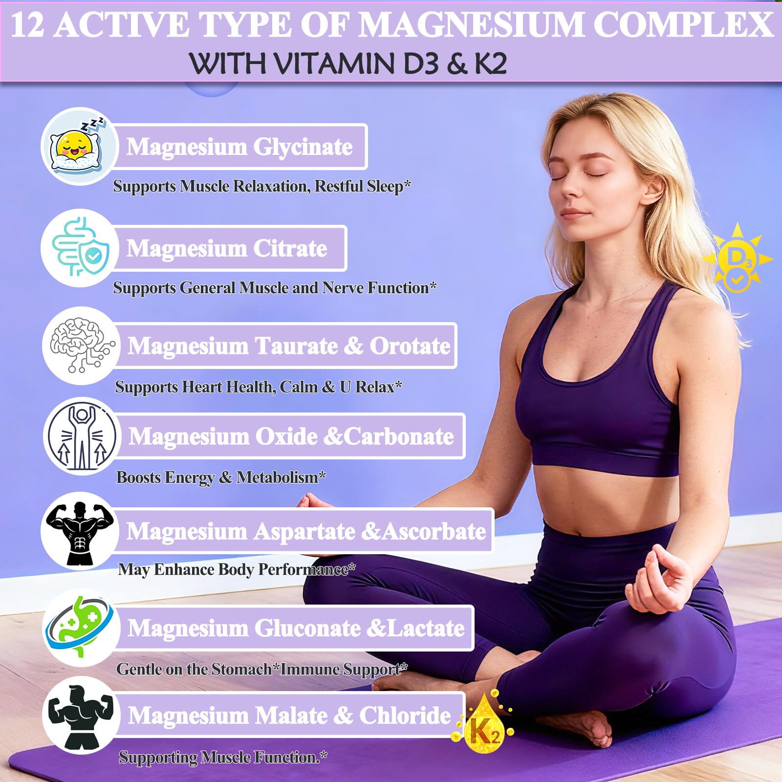 Magnesium 12 in 1 Complex 1000mg Supplement for Women & Men, High Absorption Liquid Magnesium W/Glycinate Citrate Malate Taurate Oxide Aspartate Orotate, Calm Magnesium for Sleep Muscle Heart Support GLOVVUUP uk supplements