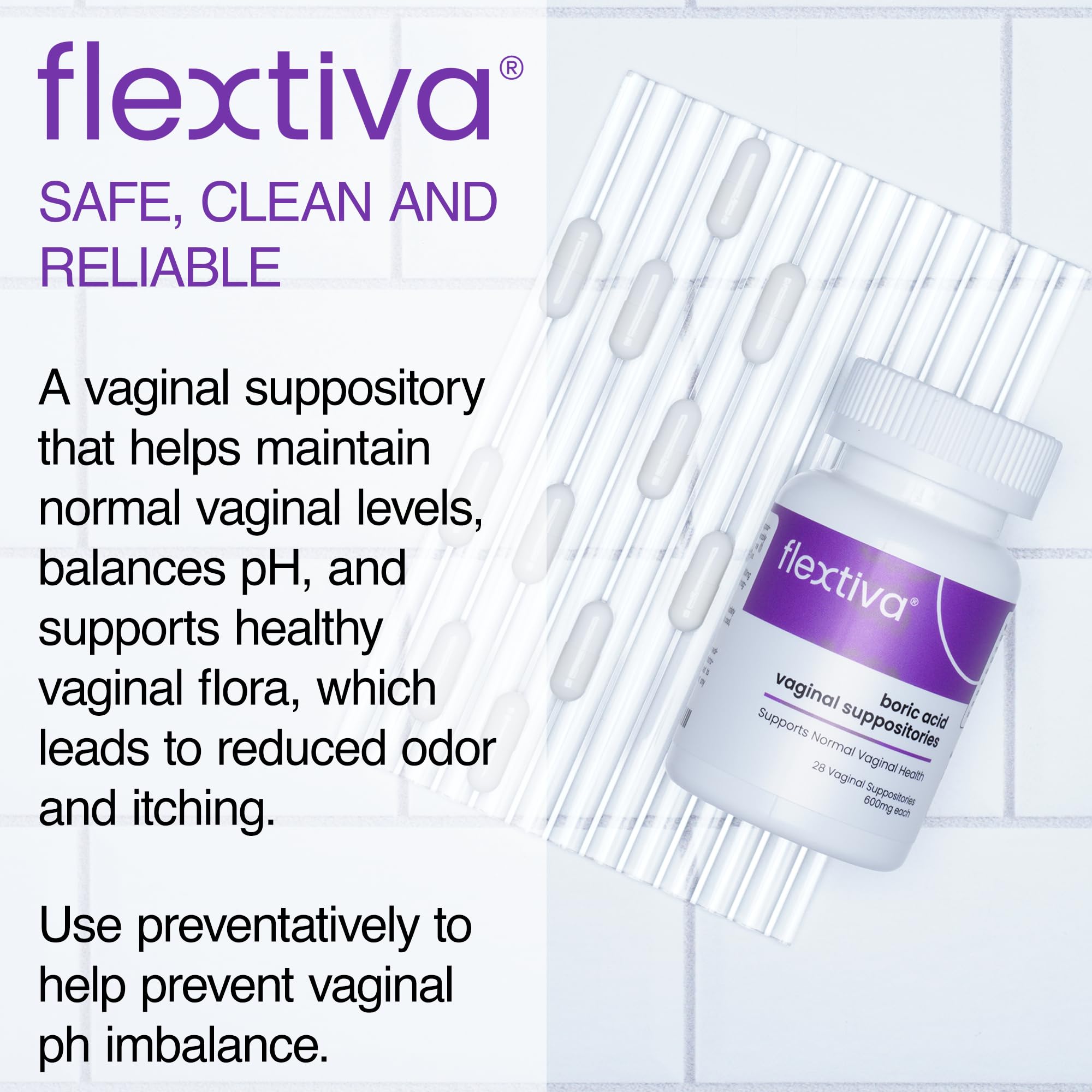 Flextiva Boric Acid Vaginal Suppositories - Boric Acid Pills for Women - Vaginal Health pH Balance for Women Flextiva uk supplements
