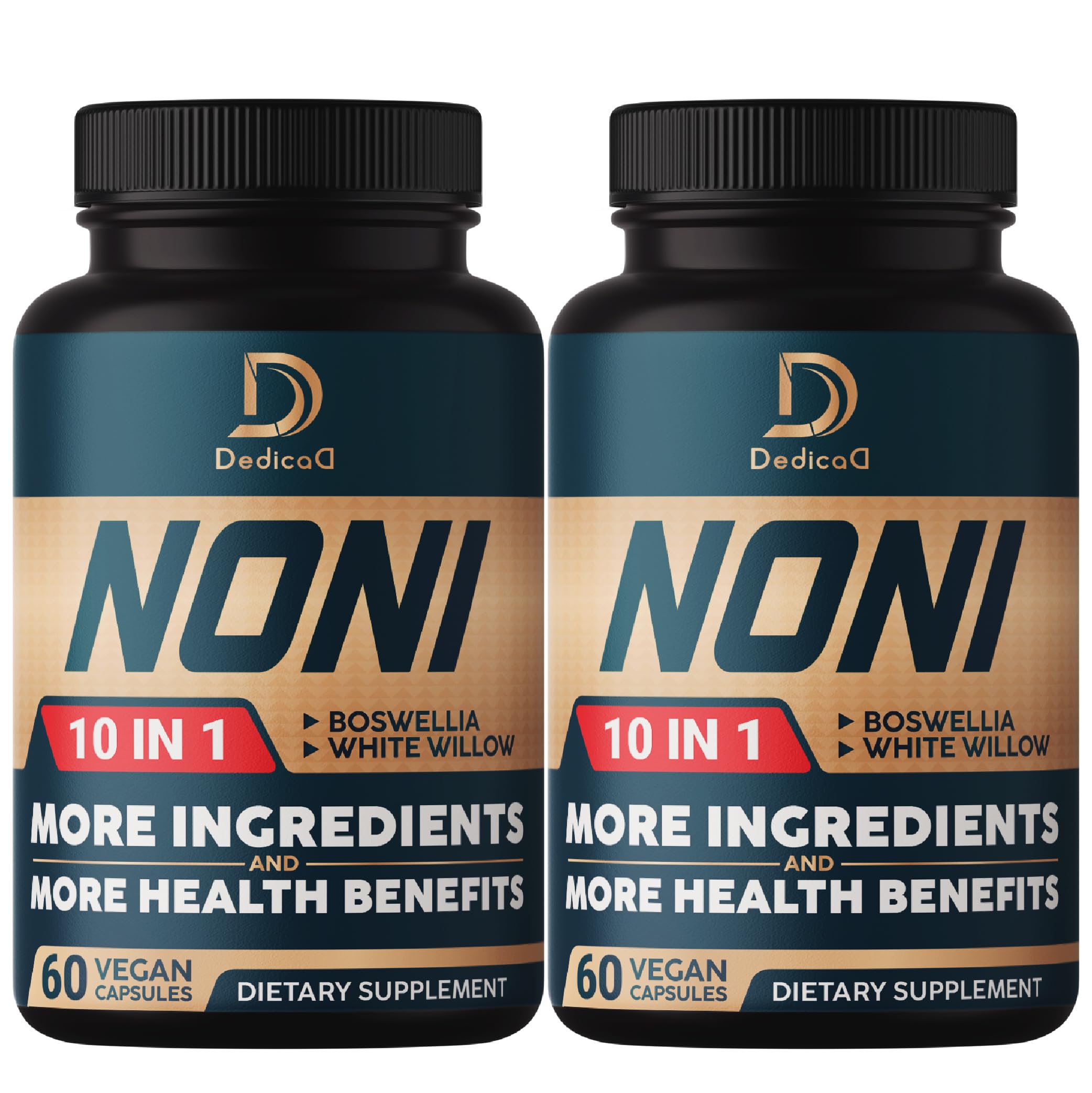 DEDICAD 10in1 Noni Capsules - 4 Month Supply with Elderberry, Boswellia, Turmeric, Ginger & More - Support Muscle, Joint, Digestive & Immune - 2 Packs of 60 Vegan Capsules, Non-GMO & Gluten-Free DEDICAD uk supplements