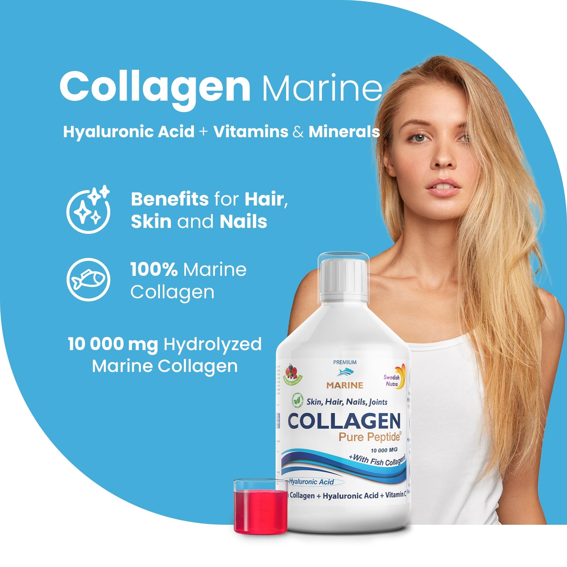 Marine Liquid Collagen 10000mg 500 ml I Pure Hydrolyzed Collagen Peptides Swedish Nutra uk supplements