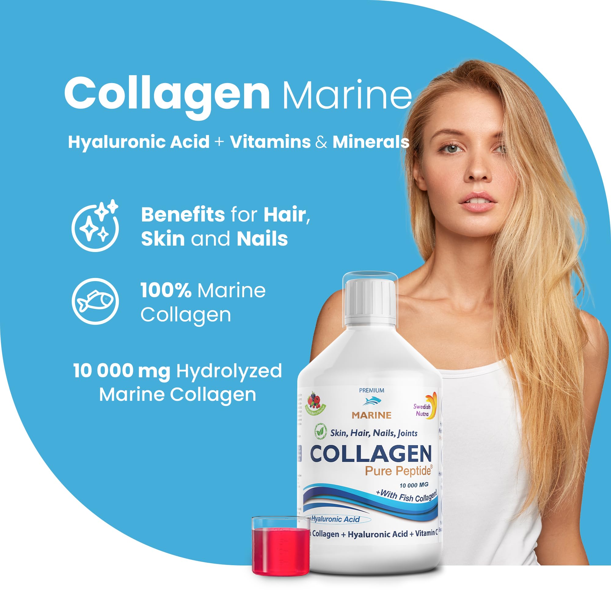 Marine Liquid Collagen 10000mg 500 ml I Pure Hydrolyzed Collagen Peptides Swedish Nutra uk supplements