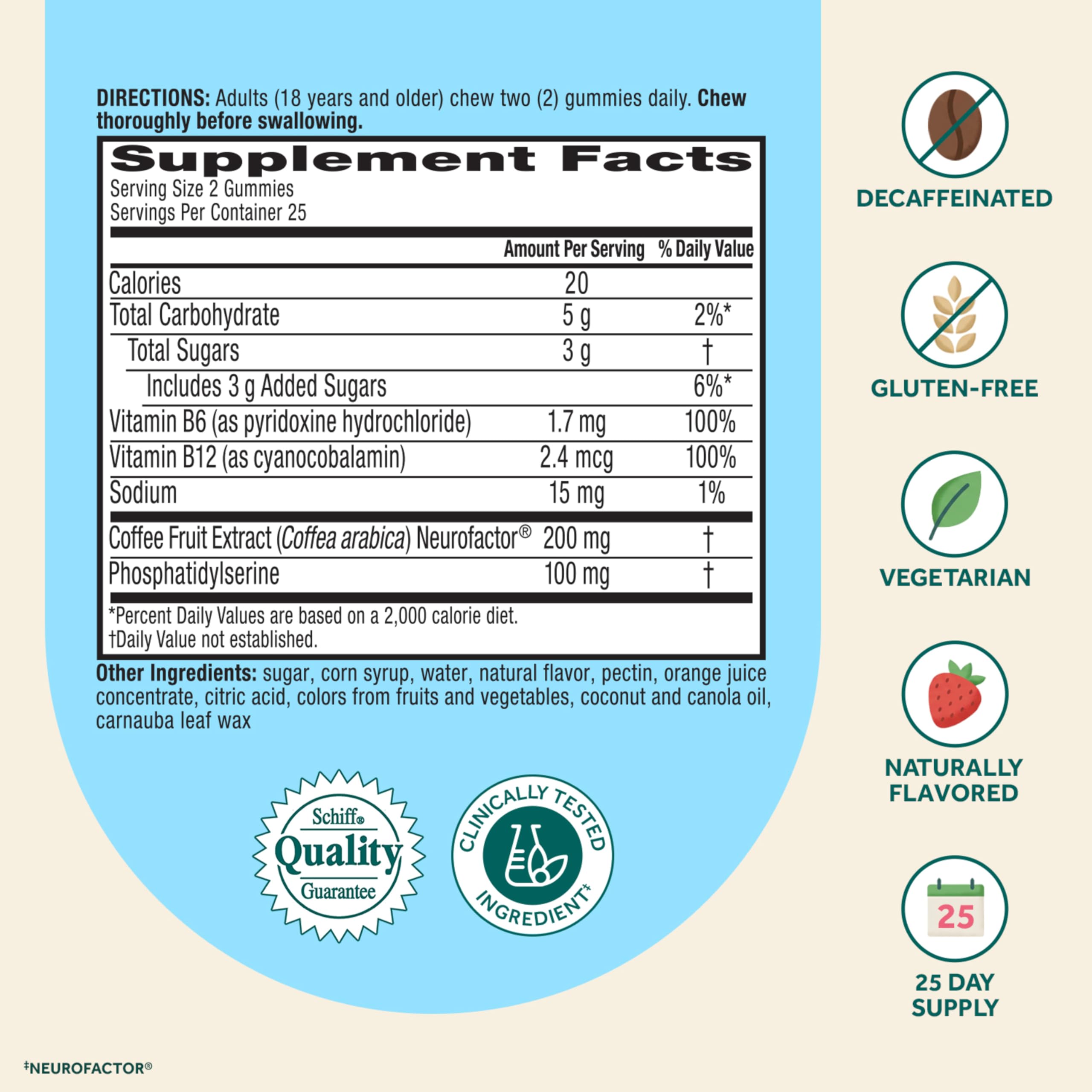 NEURIVA Plus Decaffeinated Nootropic Brain Supplement for Memory, Focus & Concentration & Cognitive Function, Clinically Tested NeuroFactor, Phosphatidylserine, Vitamins B6 B12,50ct Strawberry Gummies NEURIVA uk supplements