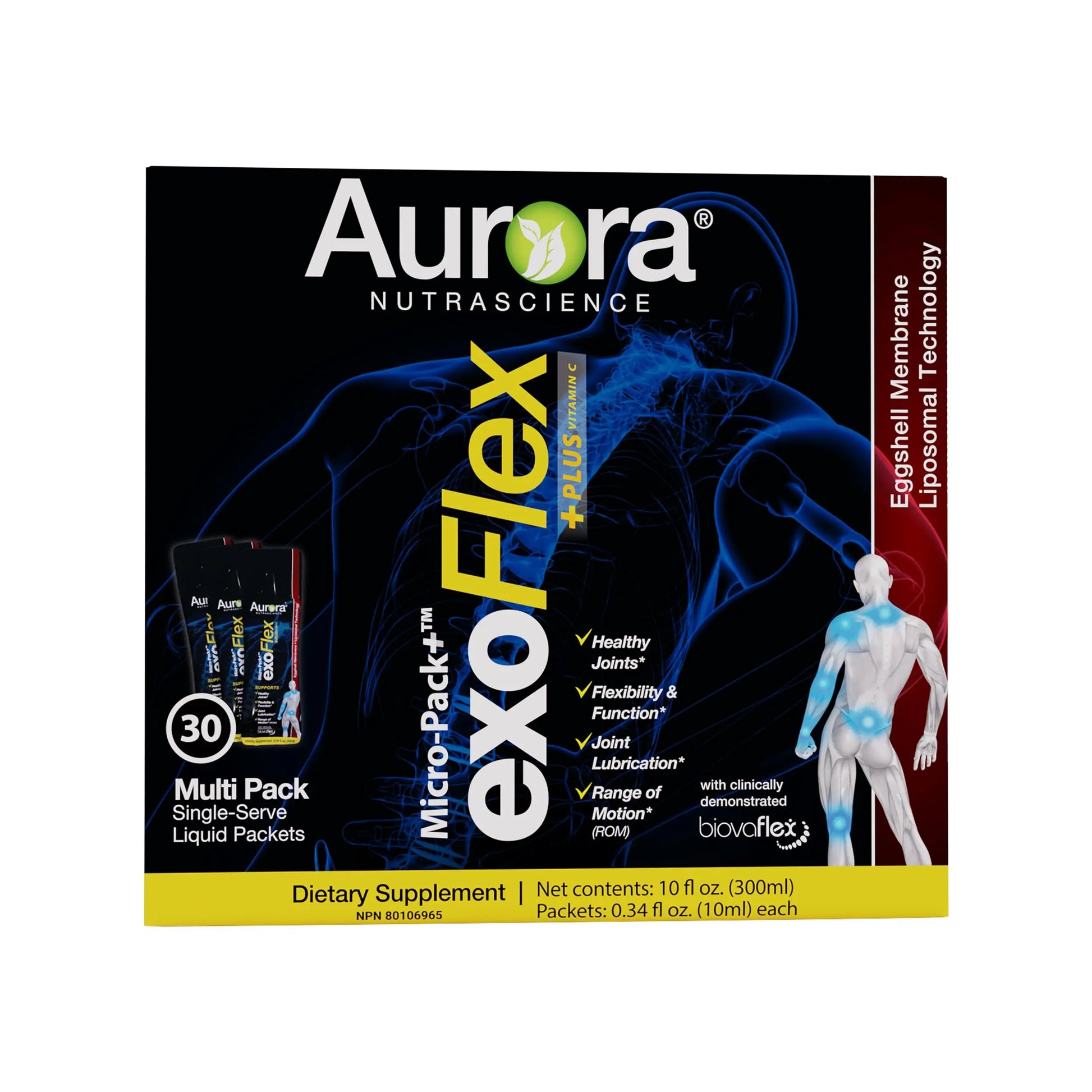 Aurora Nutrascience Micro-Pack Liposomal exoFlex+ - Liquid Vitamin C Supplement, Eggshell Membrane with BiovaFlex, Curcumin, & Boswellia, for Men & Women - 30 Single-Serve Packets Aurora Nutrascience uk supplements
