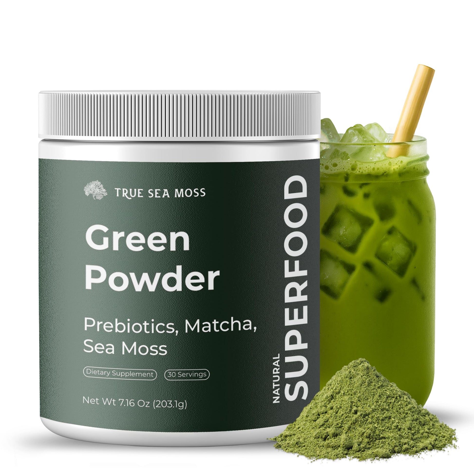 TrueSeaMoss Super Greens Powder with Matcha for Digestive & Gut Health – 25 Superfoods with Probiotics, Prebiotics, Enzymes & Sea Moss – Vegan Superfood Powder for Bloating & Regularity - 30 Servings TrueSeaMoss uk supplements