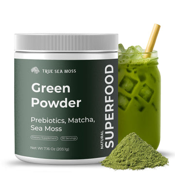 TrueSeaMoss Super Greens Powder with Matcha for Digestive & Gut Health – 25 Superfoods with Probiotics, Prebiotics, Enzymes & Sea Moss – Vegan Superfood Powder for Bloating & Regularity - 30 Servings TrueSeaMoss uk supplements