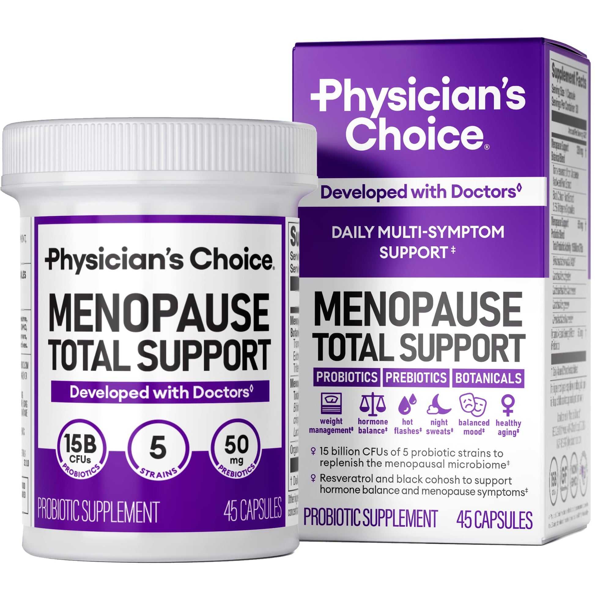 Physician's CHOICE Menopause Probiotic Supplement for Women - Supports Hormone Balance, Hot Flashes, Night Sweats, Weight Management, Bloating & Gut Health - with Black Cohosh, Resveratrol+ - 45ct Physician's CHOICE uk supplements