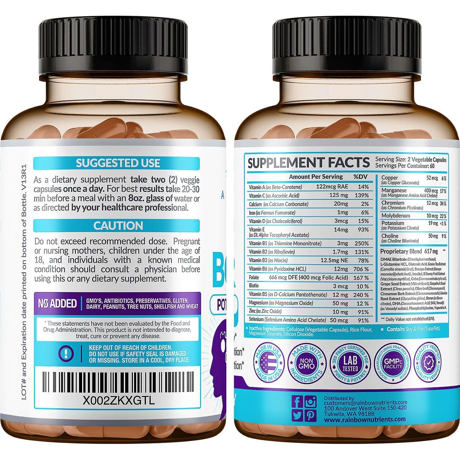 40-in-1 Brain Booster Supplements for Memory, Focus, Clarity, Energy, Performance Rainbow Nutrients, LLC uk supplements