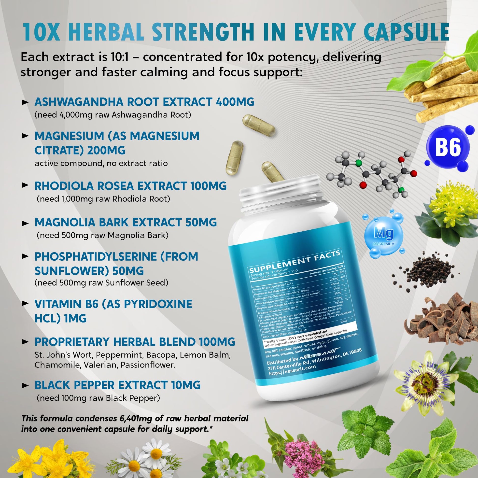 CORTISOL Wellness Ashwagandha 14-in-1 Natural Blend with Phosphatidylserine Magnolia Rhodiola St. John's Wort Peppermint Bacopa - 150 Count NESSARIT uk supplements