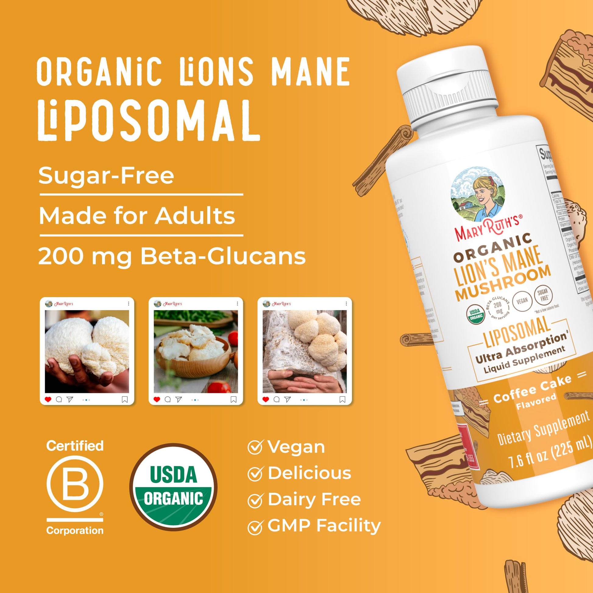 MaryRuth Organics Lions Mane Supplement | Ultra Absorption Liposomal | Full Spectrum Lion's Mane Mushroom | 200mg Beta-Glucans Per Serving | USDA Organic | Vegan | 7.6 oz | 15 Servings MARYRUTH'S uk supplements