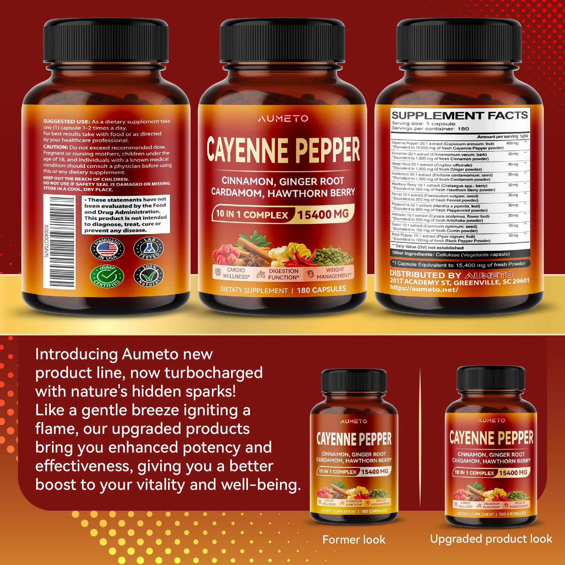 AUMETO Cayenne Pepper 15,400mg Ultra Complex with Cinnamon, Ginger Root, Cardamom AUMETO uk supplements