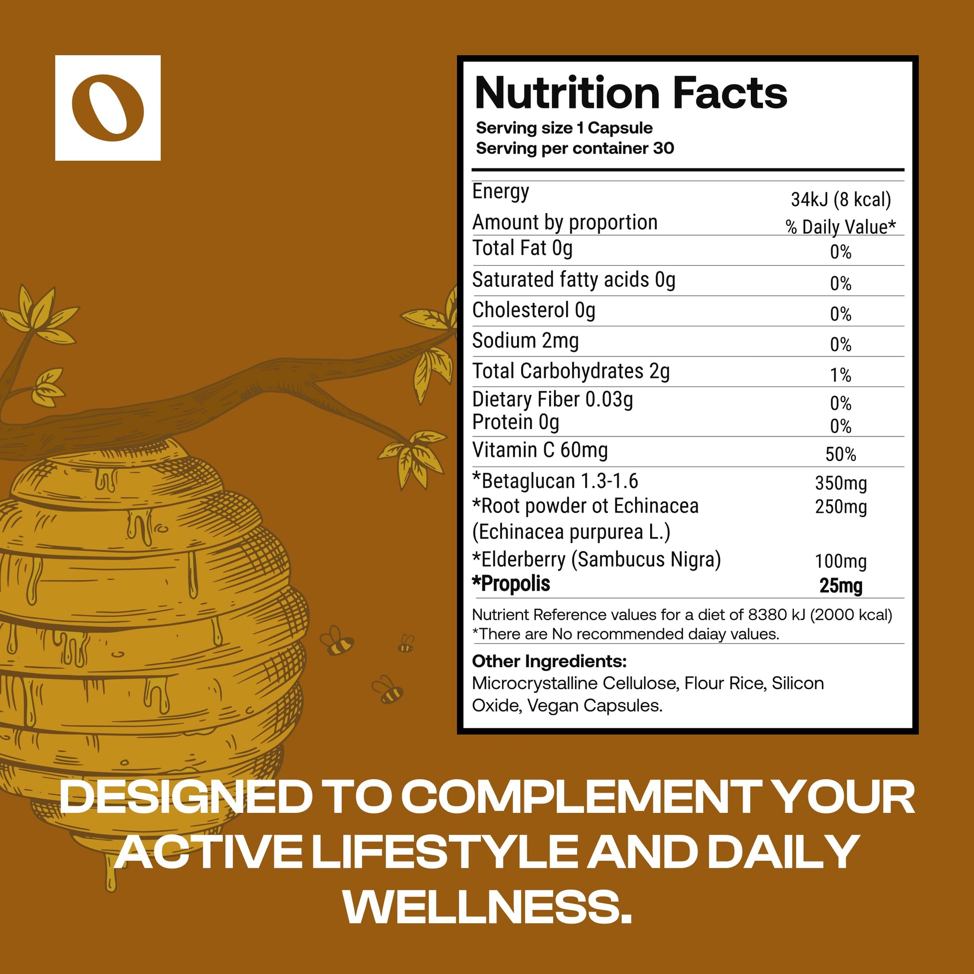 Only Nutri Labs Bee Propolis Dietary Supplement, with Elderberry, Echinacea, Vitamin C and Beta Glucans - Daily Wellness Capsules for Adults (60 Count) Only Nutri Labs uk supplements