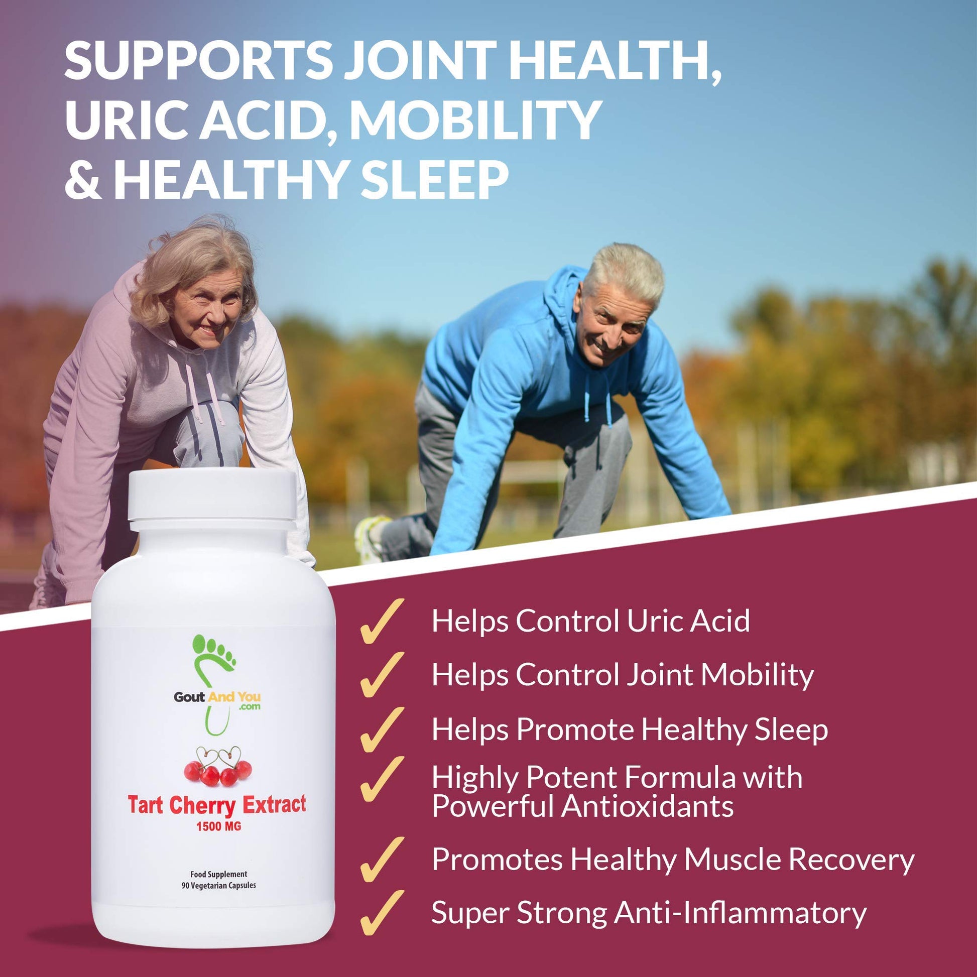 Gout and You Tart Cherry Extract | 3000 mg Per Serving | 90 Vegetarian Capsules | Gluten-Free Gout and You uk supplements