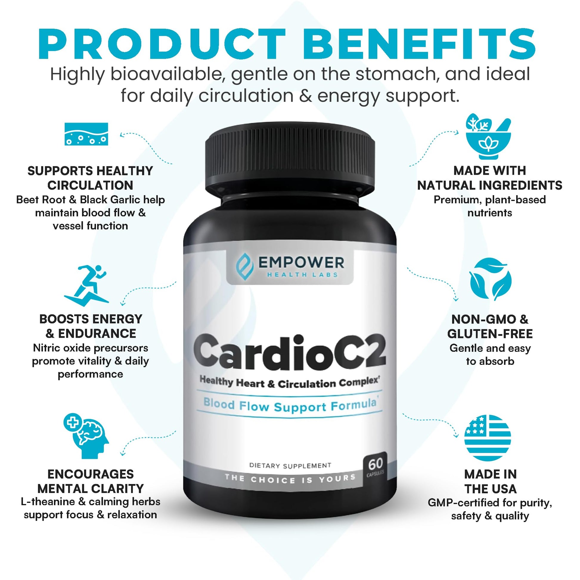 Empower Health Labs CardioC2 Circulation & Energy Support – Doctor-Formulated Blend with Beet Root, Black Garlic, Hawthorn & CoQ10 – Supports Healthy Blood Flow, Energy & Clarity – 60 Capsules Empower Health Labs uk supplements