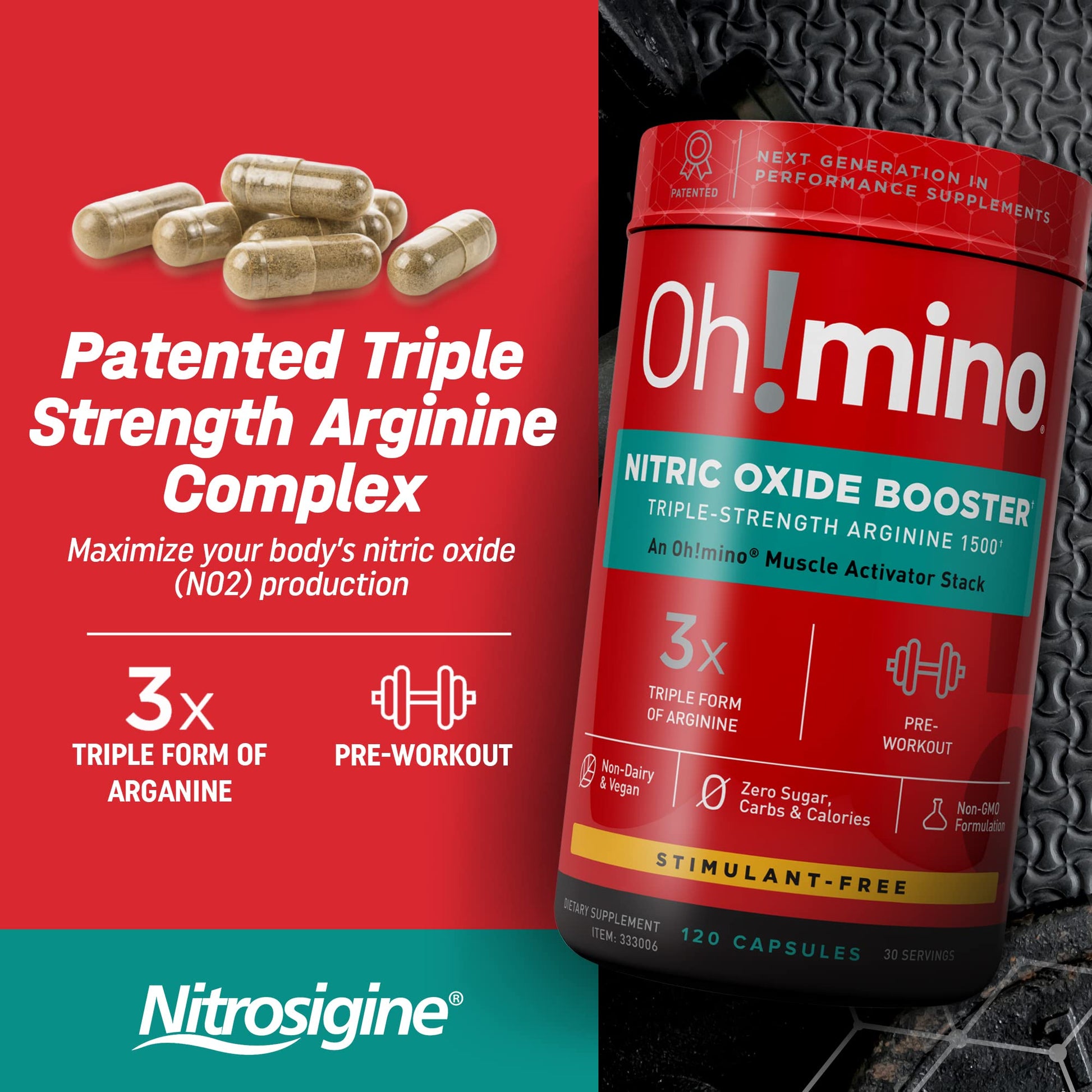 Oh!mino Nitric Oxide Supplement Activator Booster, Triple Strength L-Arginine for Energy Oh!mino uk supplements