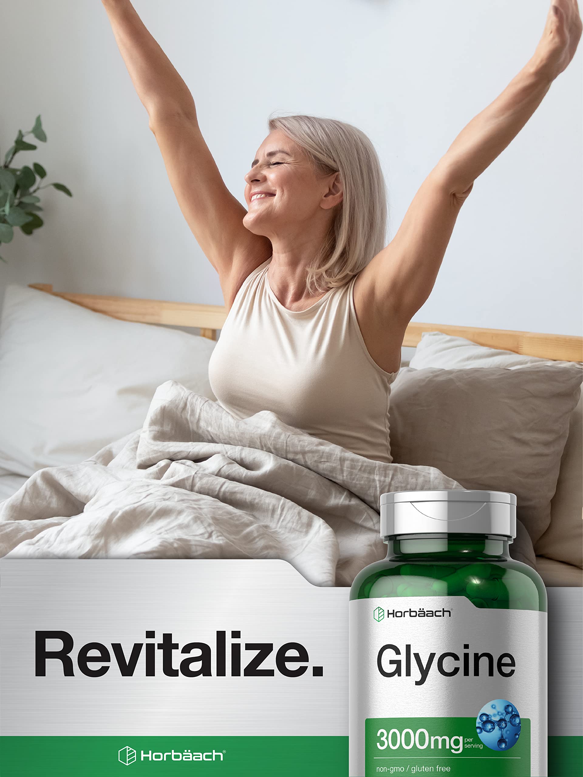 Glycine 3000 mg 100 Capsules | Non-GMO, Gluten Free Glycine Supplement | by Horbaach Horbäach uk supplements