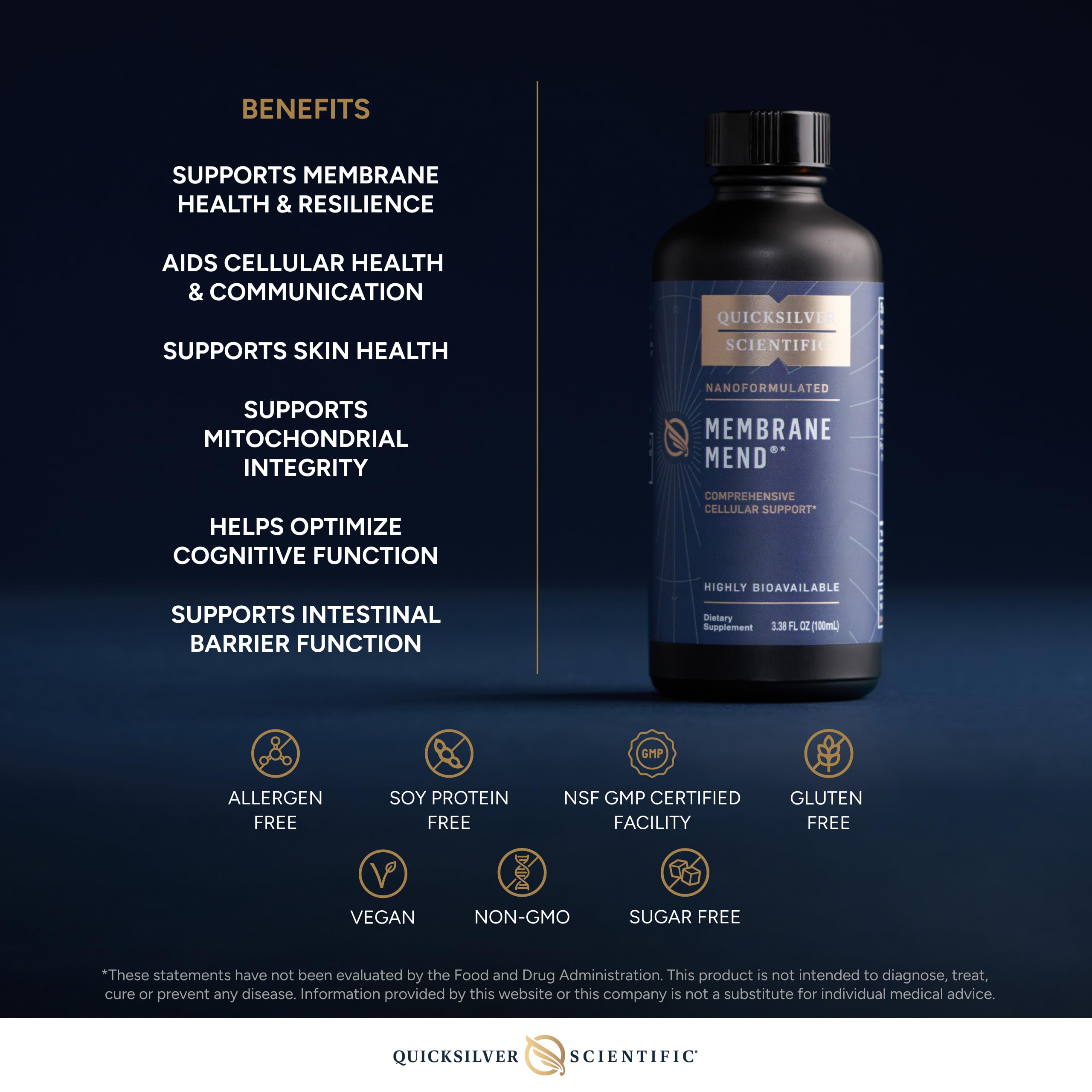 Quicksilver Scientific Membrane Mend - Brain, Cellular & Healthy Aging Support with Phosphatidyl Choline (PC), Vitamin E Tocotrienols, Ahiflower Oil & Astaxanthin Supplements (3.38oz / 100ml) Quicksilver Scientific uk supplements