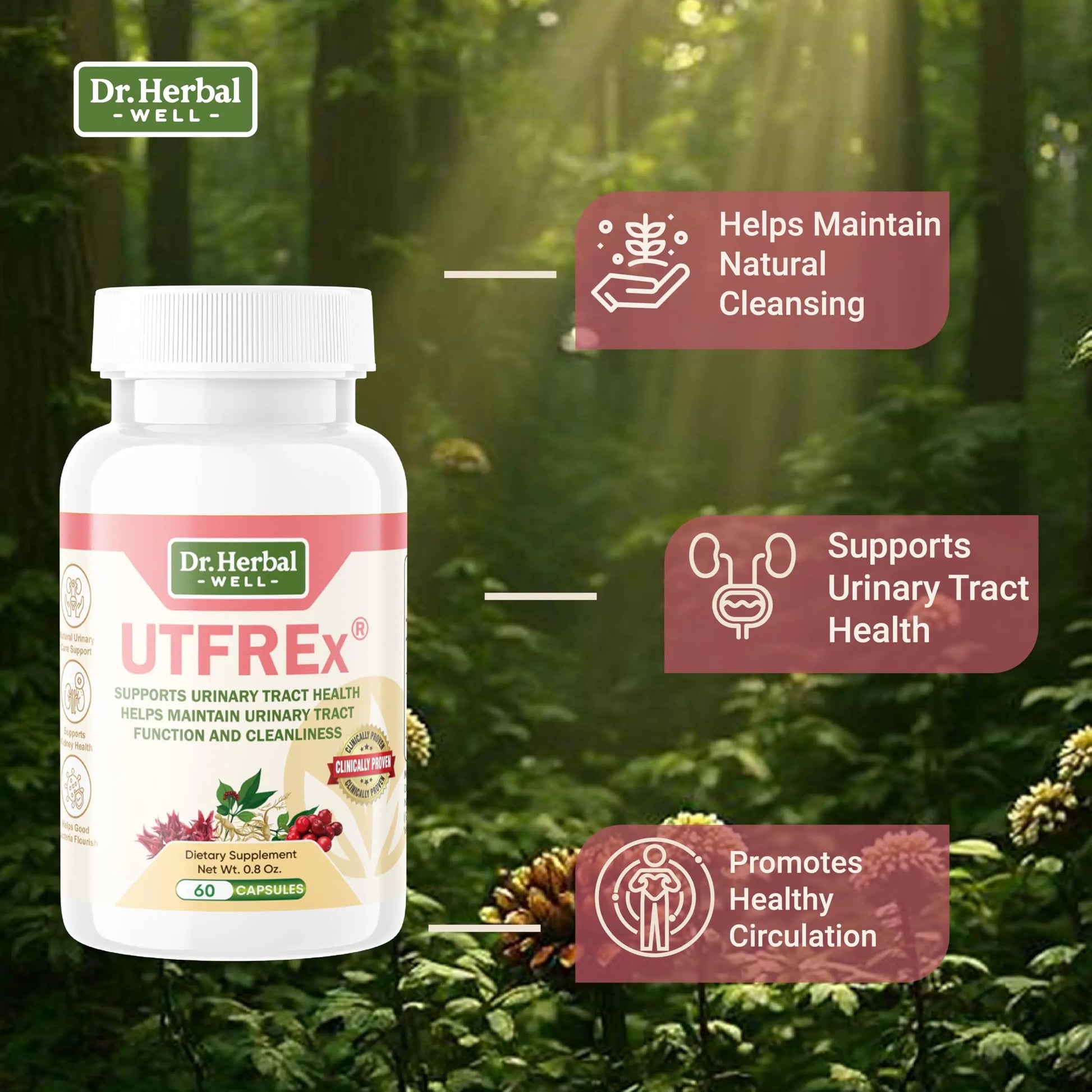 DR. HERBAL WELL UTFREX Clinically Proven Urinary Tract UTI Health Supplement Natural Support Cleanse Flush Protect (No Probiotics & D-Mannose) – 60 Capsules DR. HERBAL WELL uk supplements