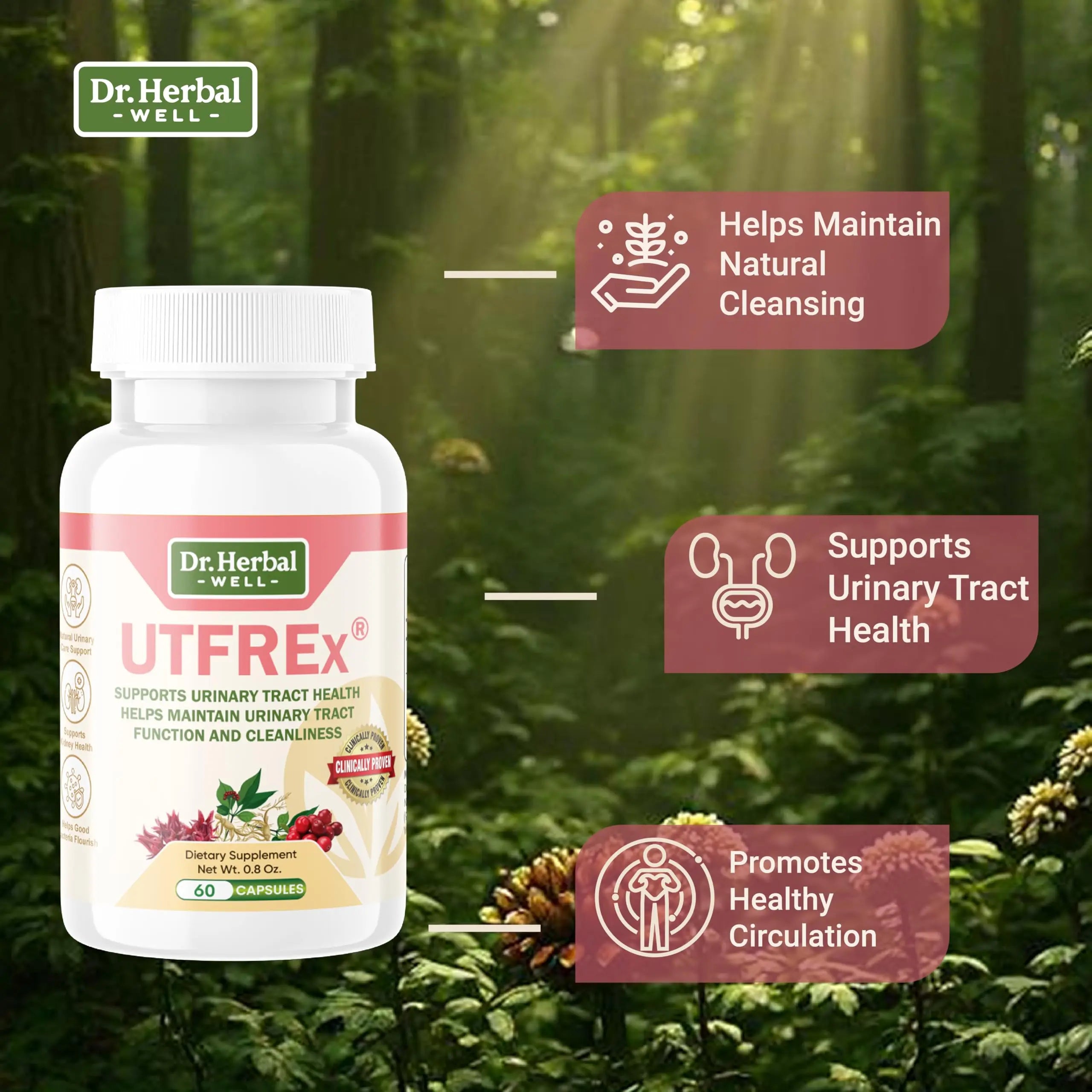 DR. HERBAL WELL UTFREX Clinically Proven Urinary Tract UTI Health Supplement Natural Support Cleanse Flush Protect (No Probiotics & D-Mannose) – 60 Capsules DR. HERBAL WELL uk supplements