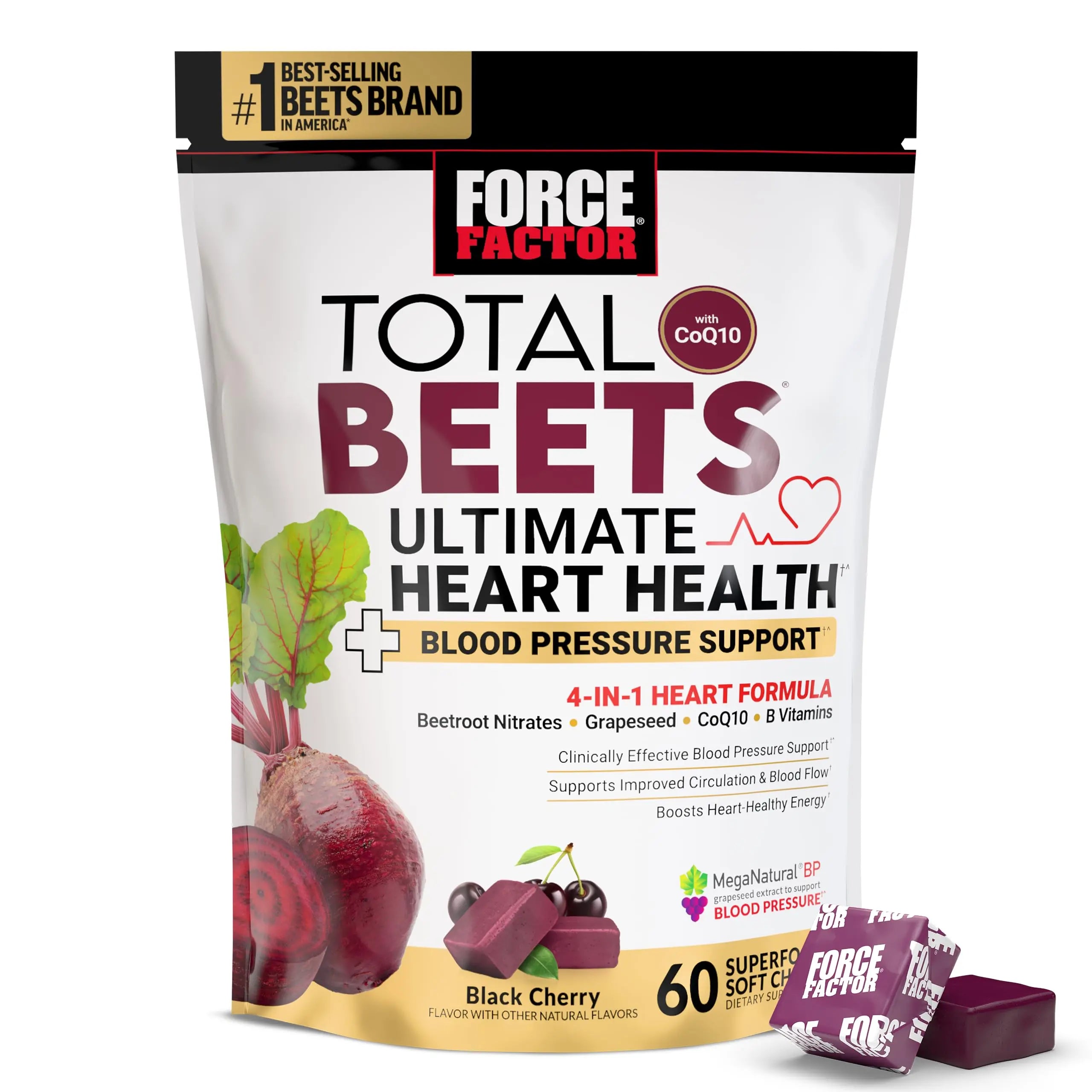 Force Factor Total Beets Ultimate Heart Health Chews for Blood Pressure Support, with Beetroot Powder, CoQ10, B Vitamins & Grapeseed Extract for Blood Flow Force Factor uk supplements