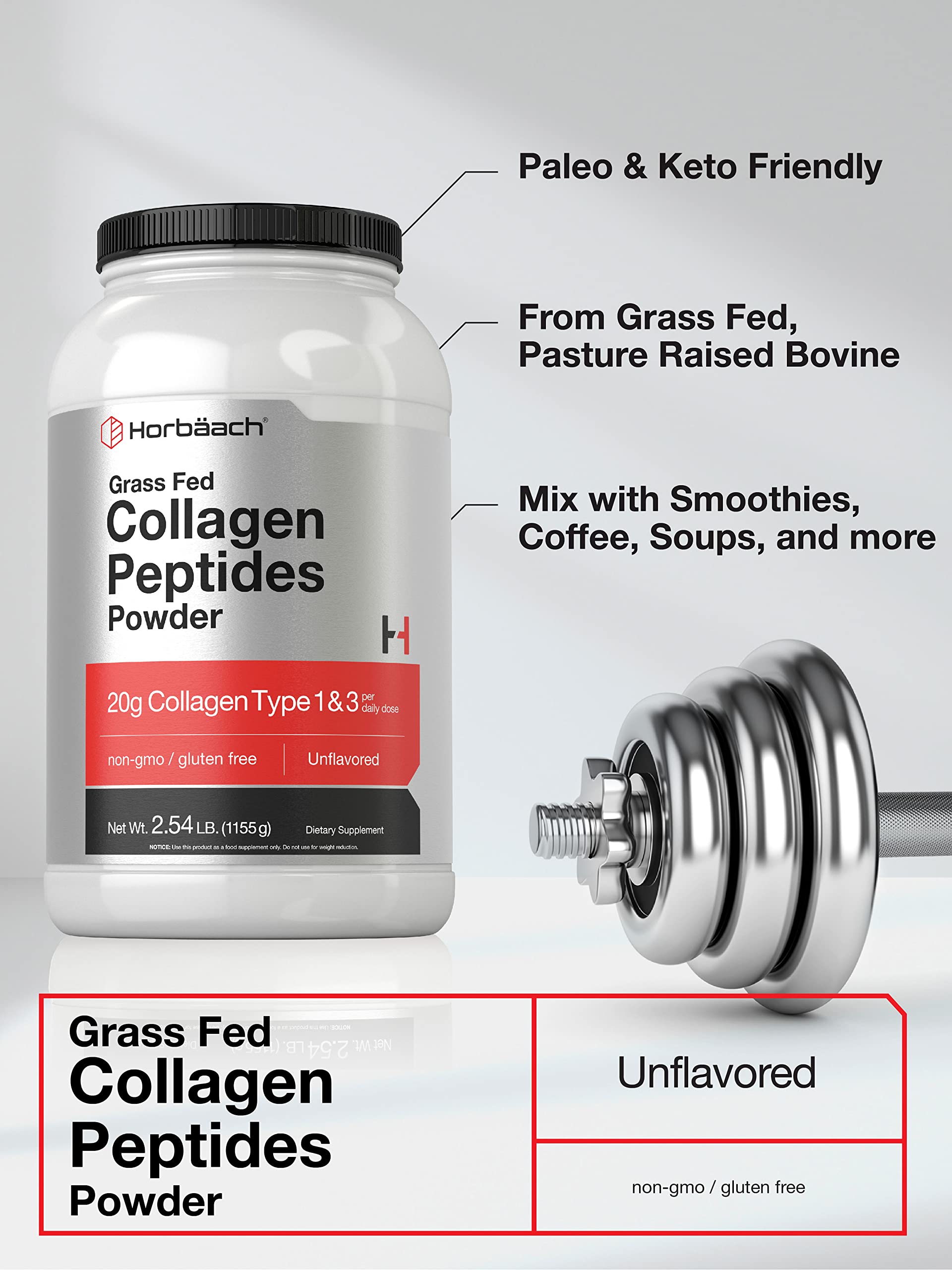 Collagen Peptides Powder 40 oz | Unflavored | Type 1 and 3 | Hydrolyzed Protein Collagen Horbäach uk supplements