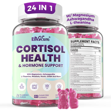 Cortisol Supplements for Women & Men, Cortisol Reducer Gummies w/ Magnesium, Ashwagandha, L-Theanine, Rhodiola, Reishi, 24 IN 1 Cortisol Detox Manager for Calm Mood, Focus & Relaxation,Vegan, 120 Cts EnvyCure uk supplements