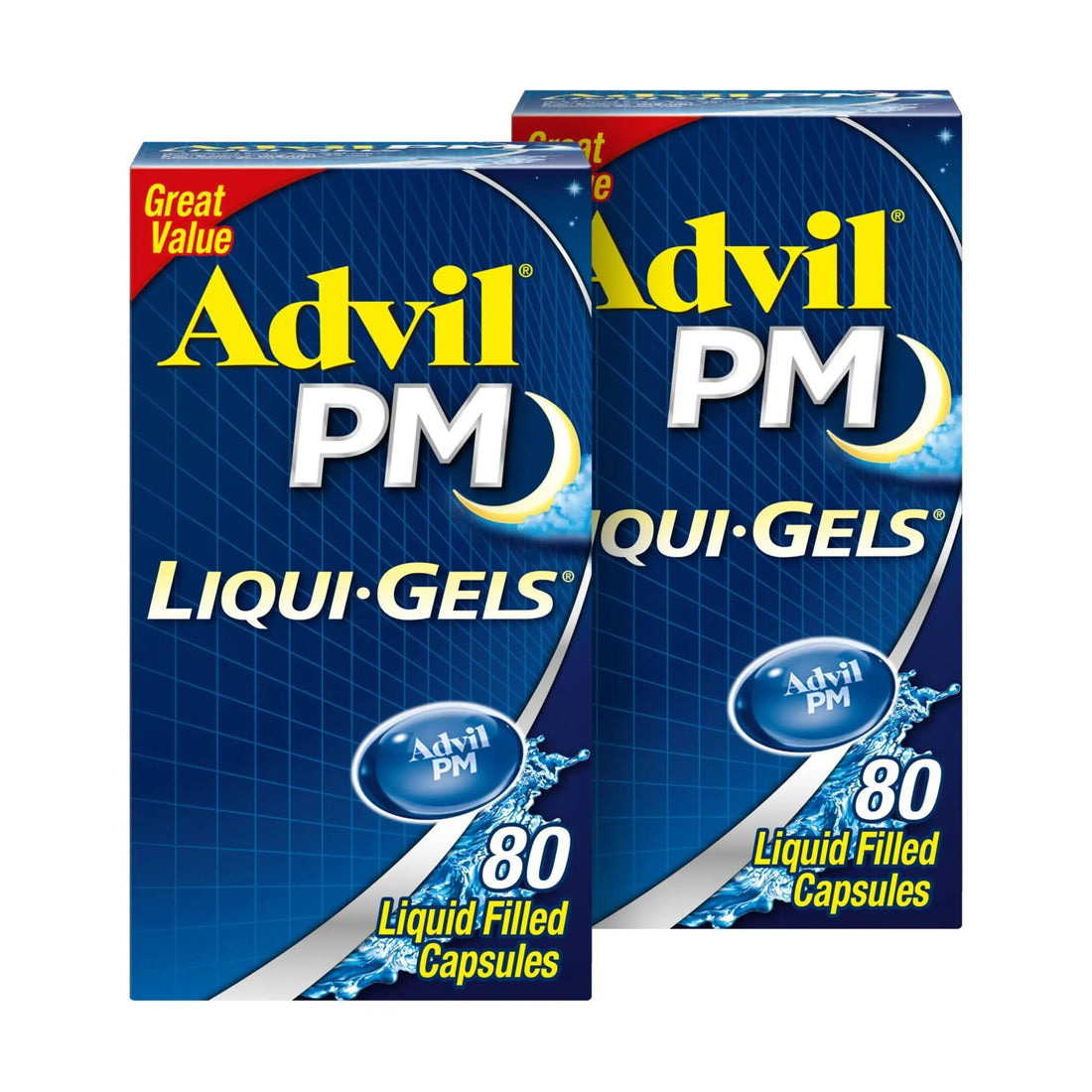 Advil PM Liqui-Gels Pain Reliever and Nighttime Sleep Aid, Pain Medicine with Ibuprofen for Pain Relief and Diphenhydramine HCL for a Sleep Aid - 2x80 Liquid Filled Capsules Advil uk supplements