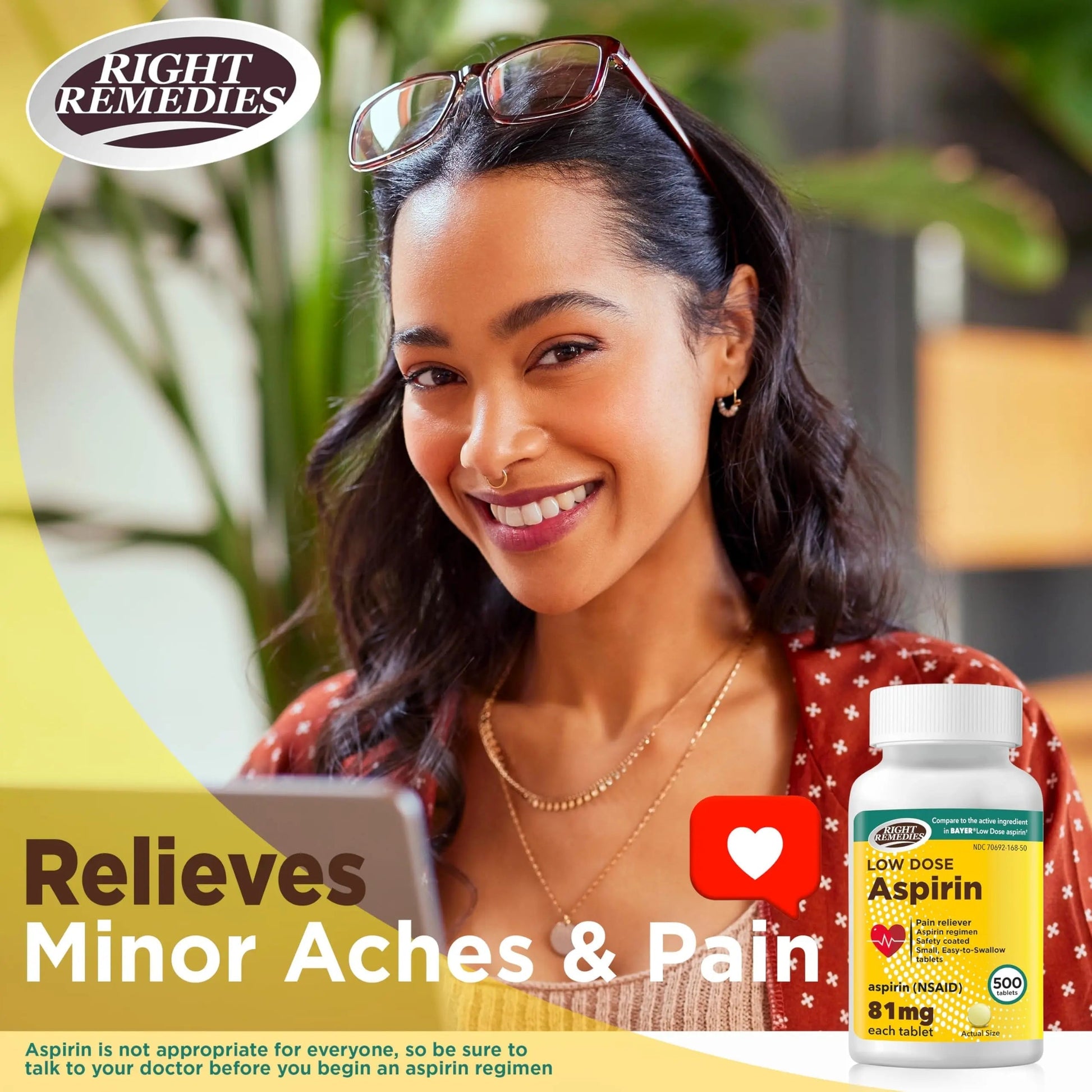 RIGHT REMEDIES Low Dose Aspirin 81mg, Enteric Coated Tablets, NSAID Pain Reliever & Fever Reducer for Adults, Compare to the Active Ingredient in Bayer® Low Dose Aspirin (500ct) RIGHT REMEDIES uk supplements