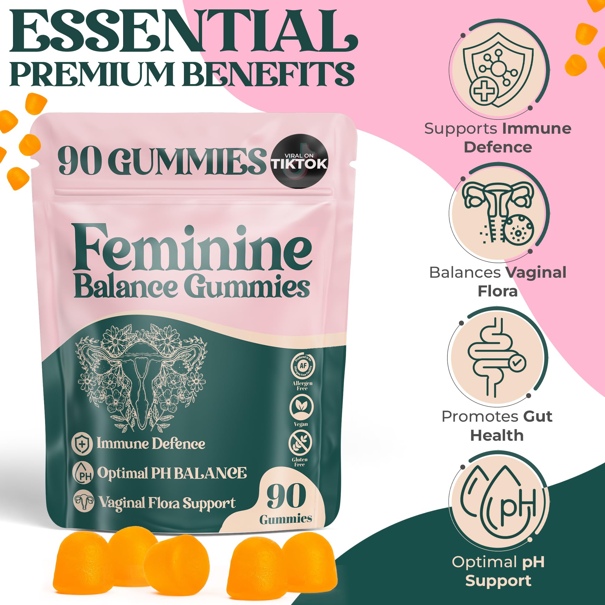 ORGANIC UPLIFT Premium Feminine Balance Gummies - for Women’s Health & Wellness - Immune Support - Vegan, Gluten-Free - Hawaiian Pineapple - 90 Gummies - 45 Servings ORGANIC UPLIFT uk supplements