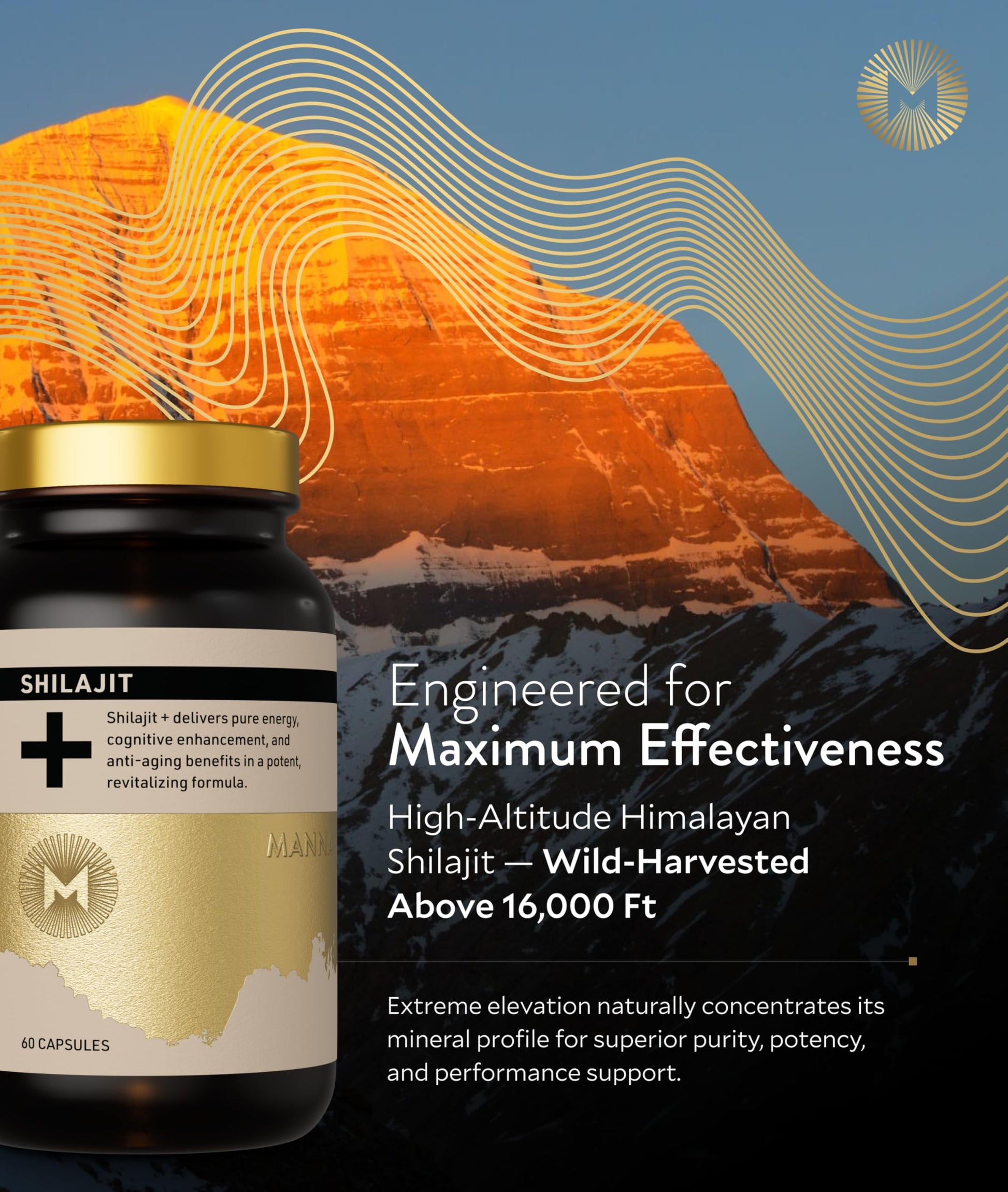 Manna Vitality Shilajit+ Capsules | 1000mg Purified Himalayan Shilajit Resin Supplement | Highest Bioavailability | Energy, Performance, Detox, Vitality, Mental Clarity & Cognitive Support | 60 Count M Manna uk supplements