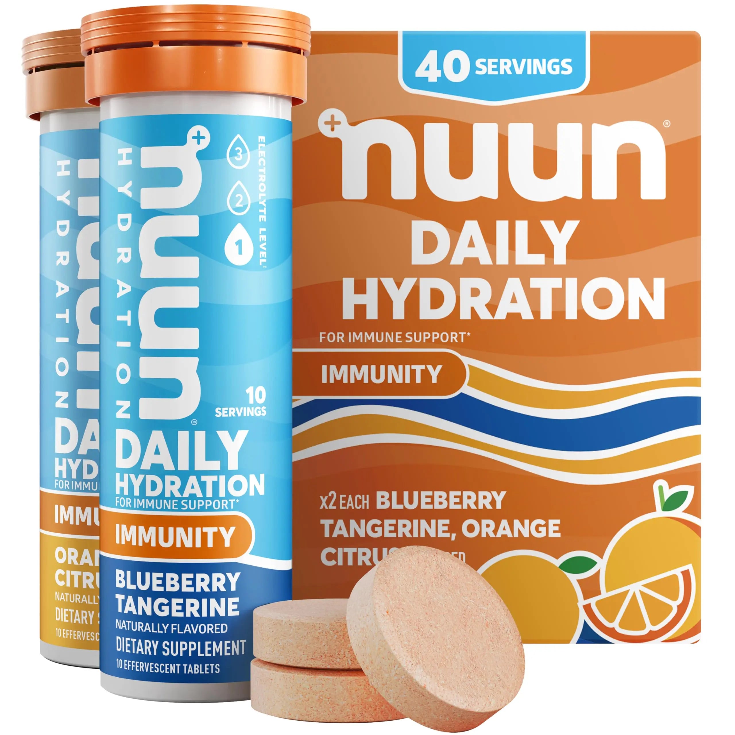 Nuun Immunity Electrolyte Tablets with Vitamin D, C, E, & A, Ginger, Elderberry, Magnesium & 4 Other Essential Electrolytes, Vegan, Blueberry Tangerine & Orange Citrus, 4 Pack (40 Servings Total) Nuun uk supplements