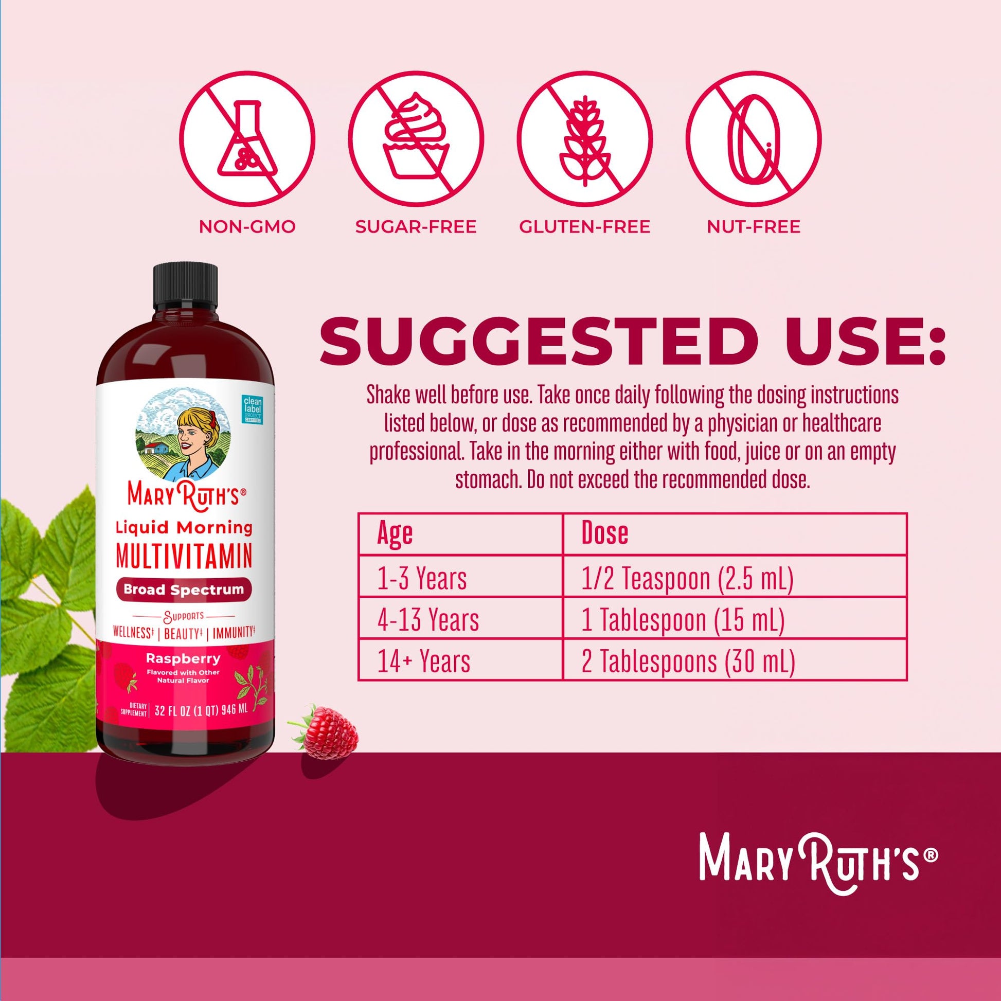 MARYRUTH'S Liquid Morning Multivitamin for Women, Men & Kids | Vitamin A C D E B6 B12 Biotin Zinc | Beauty | Vegan | Non-GMO | Gluten Free | 32 Servings MARYRUTH'S uk supplements