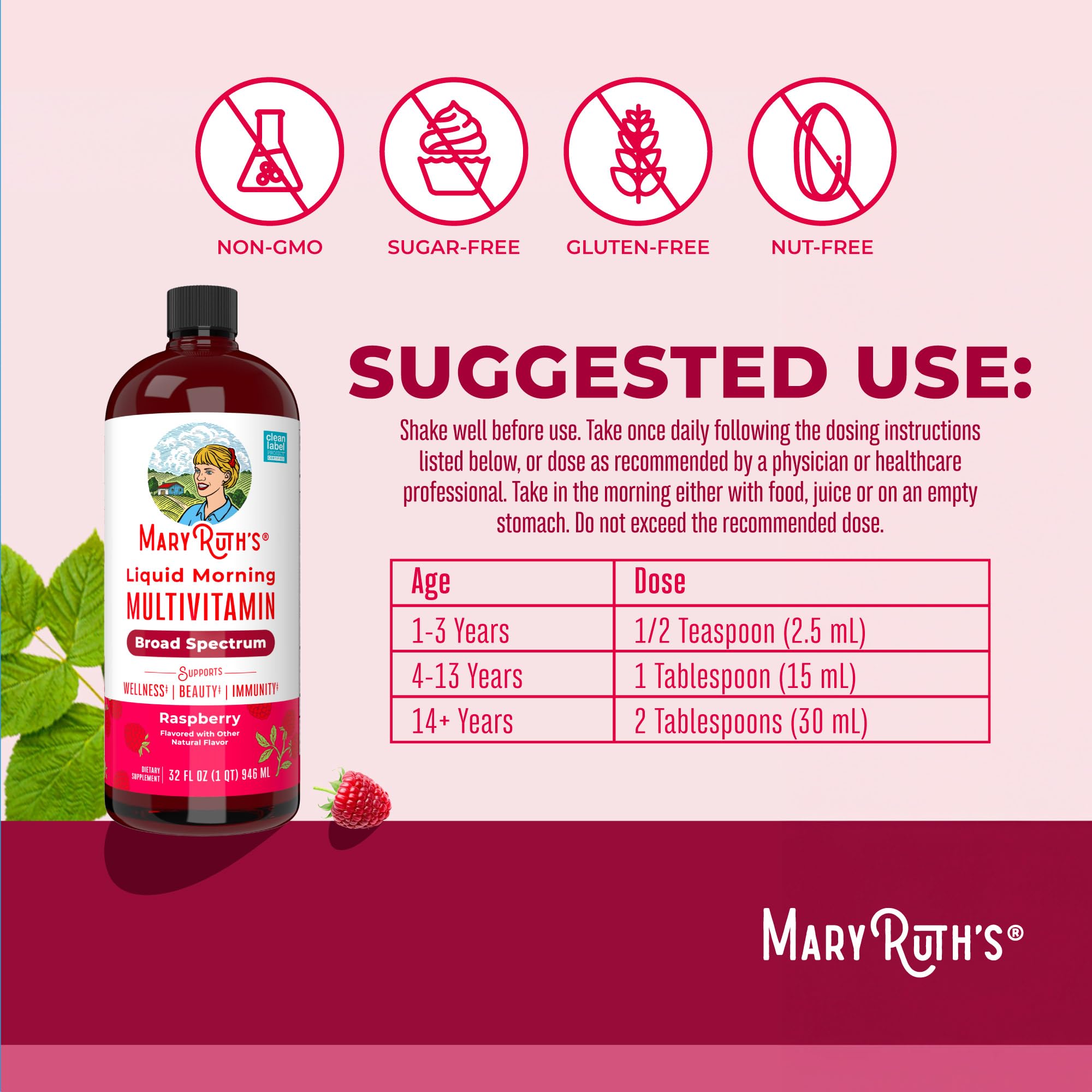 MARYRUTH'S Liquid Morning Multivitamin for Women, Men & Kids | Vitamin A C D E B6 B12 Biotin Zinc | Beauty | Vegan | Non-GMO | Gluten Free | 32 Servings MARYRUTH'S uk supplements