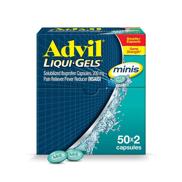 Advil Liqui-Gels minis Pain Reliever and Fever Reducer, Pain Medicine for Adults with Ibuprofen 200mg for Pain Relief - 50x2 Liquid Filled Capsules Advil uk supplements