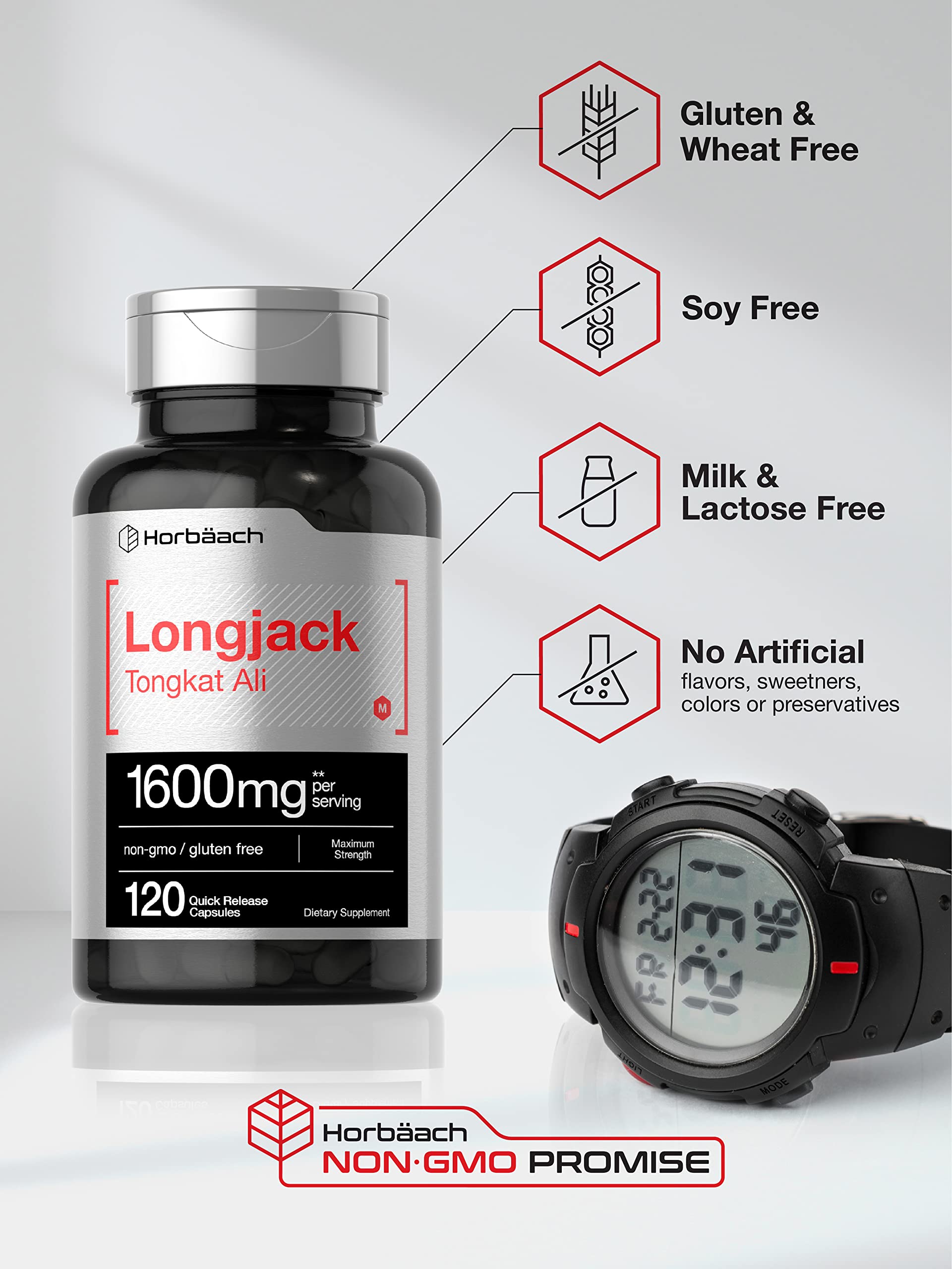 Longjack Tongkat Ali 1600 mg | 120 Capsules | Longifolia Root Extract Powder | Maximum Horbäach uk supplements