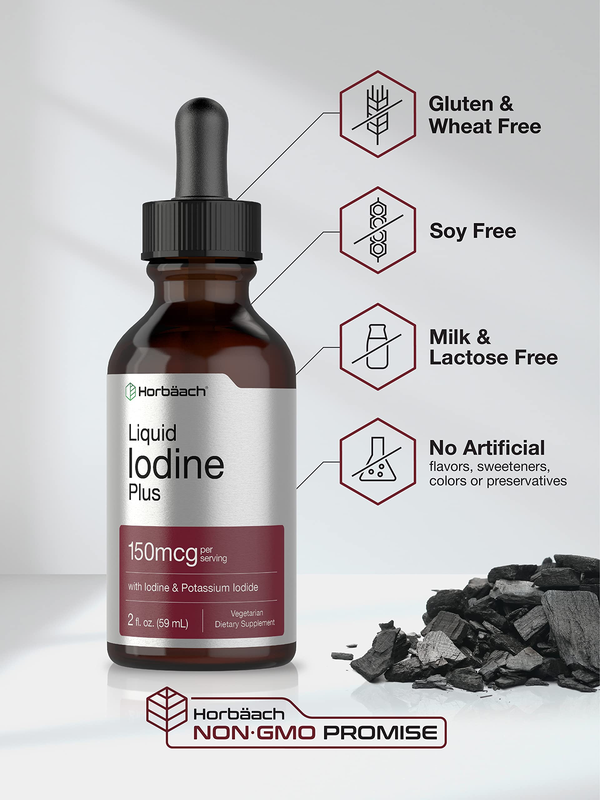 Liquid Iodine Solution Drops | 2 fl oz | 150 mcg | Iodine & Potassium Iodide Supplement Horbäach uk supplements