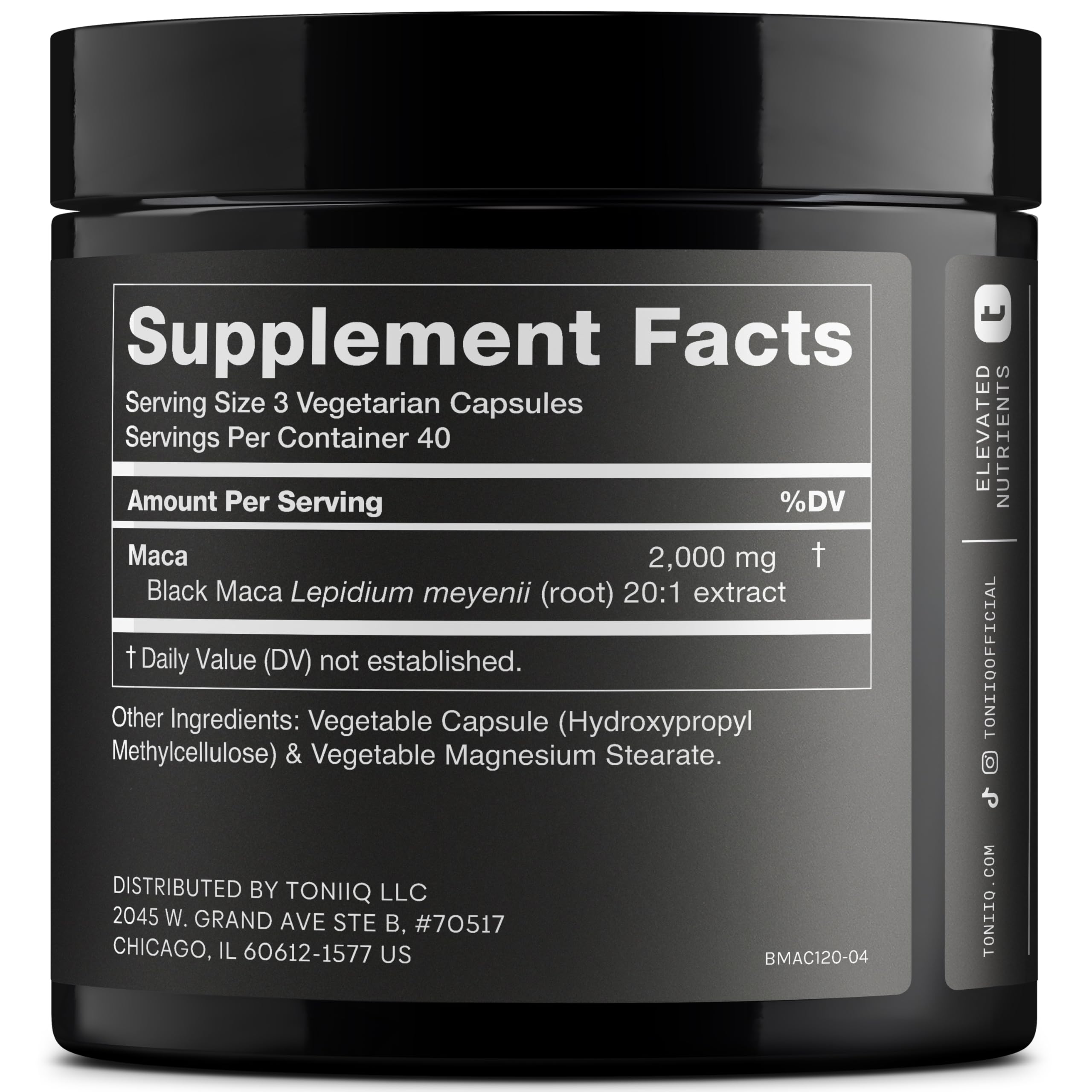 Toniiq Black Maca Root - Ultra High Potency 20:1 Extract - Single Origin, Wildcrafted & Highly Concentrated - Third-Party Lab Tested - 120 Capsules Toniiq uk supplements