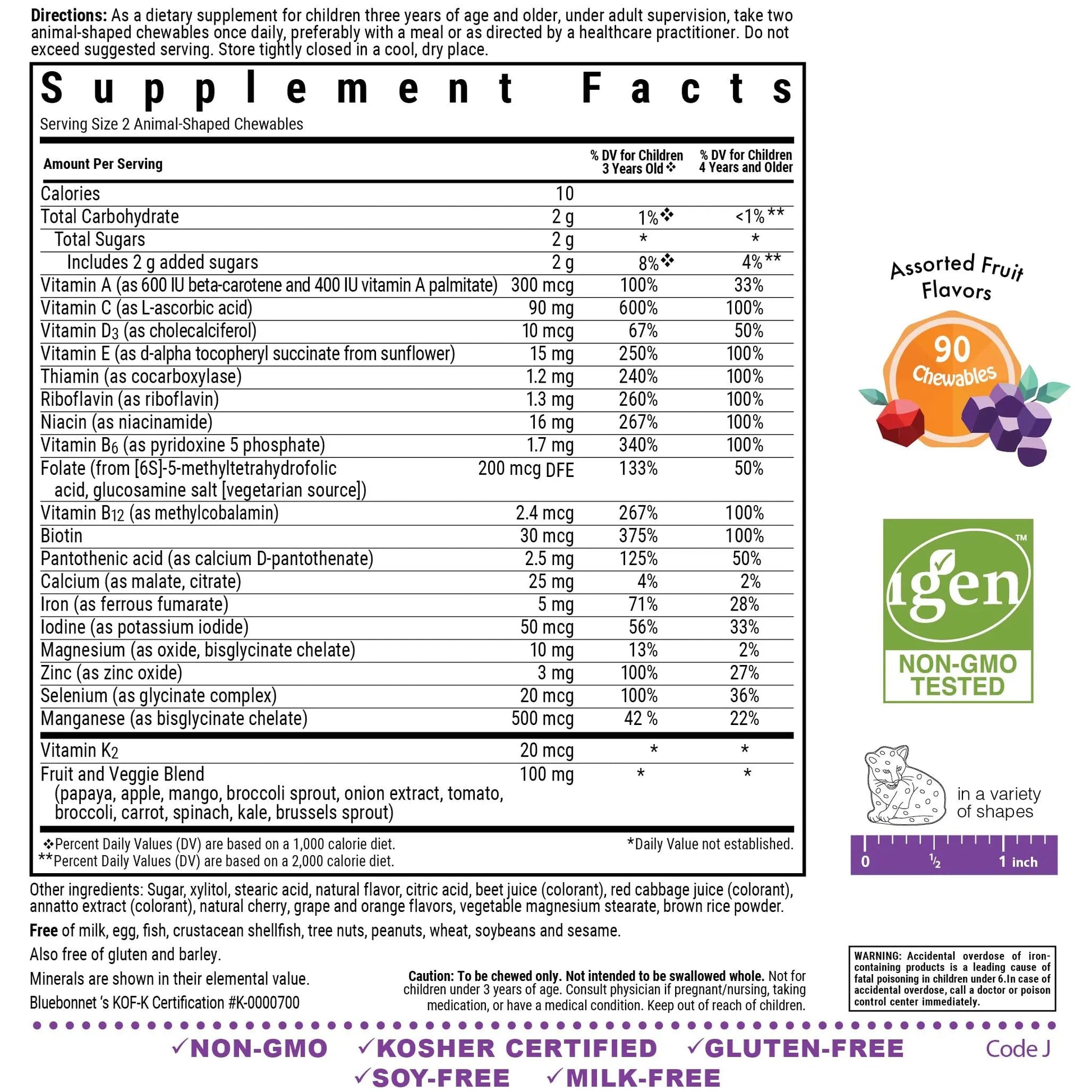 Bluebonnet Nutrition Rainforest Animalz Whole Food Based Multiple Chewable Tablets, Kids Multivitamin & Mineral, Vitamin C, D3, Iron BlueBonnet uk supplements