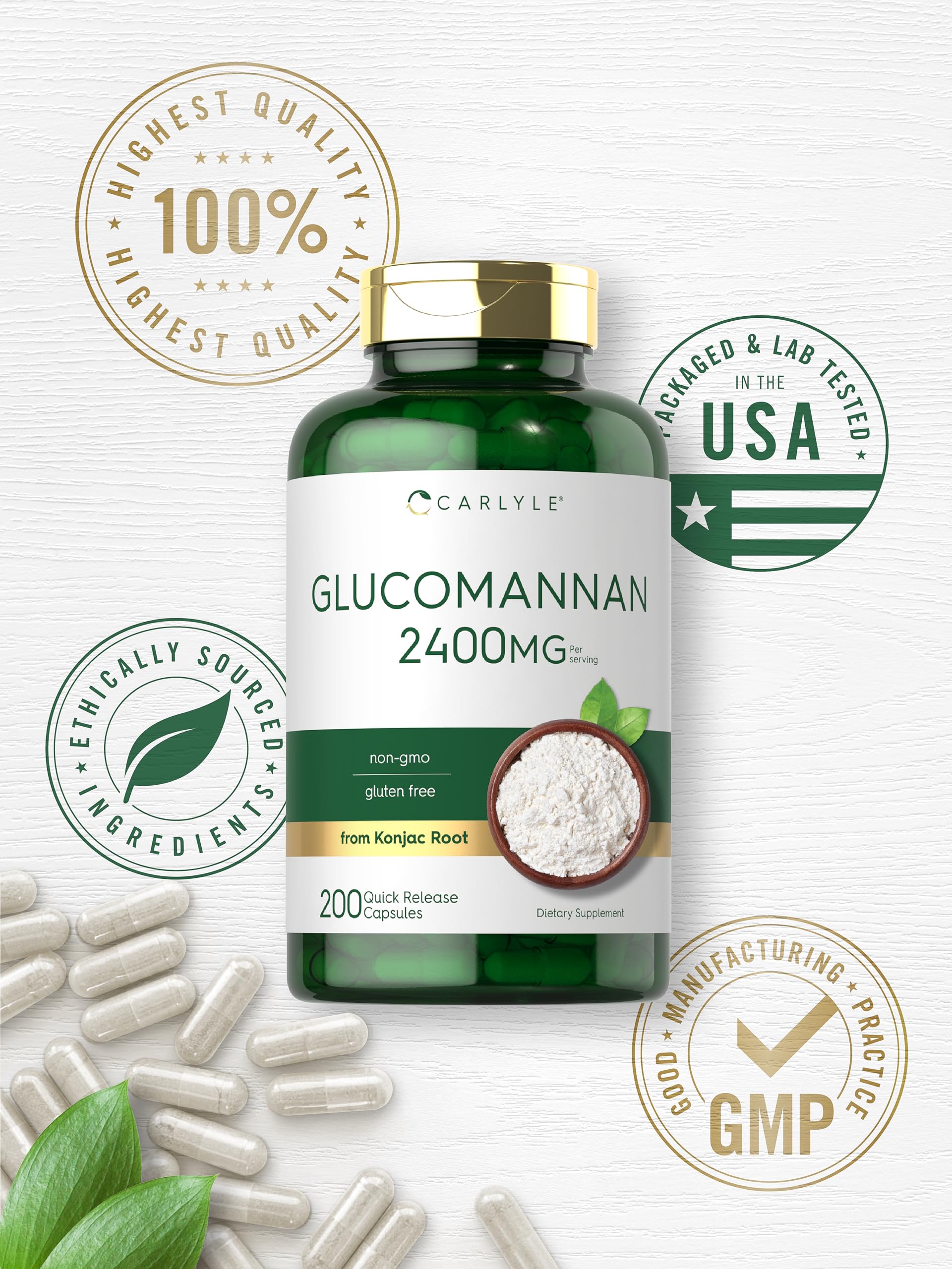 Carlyle Glucomannan Capsules | 200 Count | Soluble Fiber Pills | Non-GMO Carlyle uk supplements