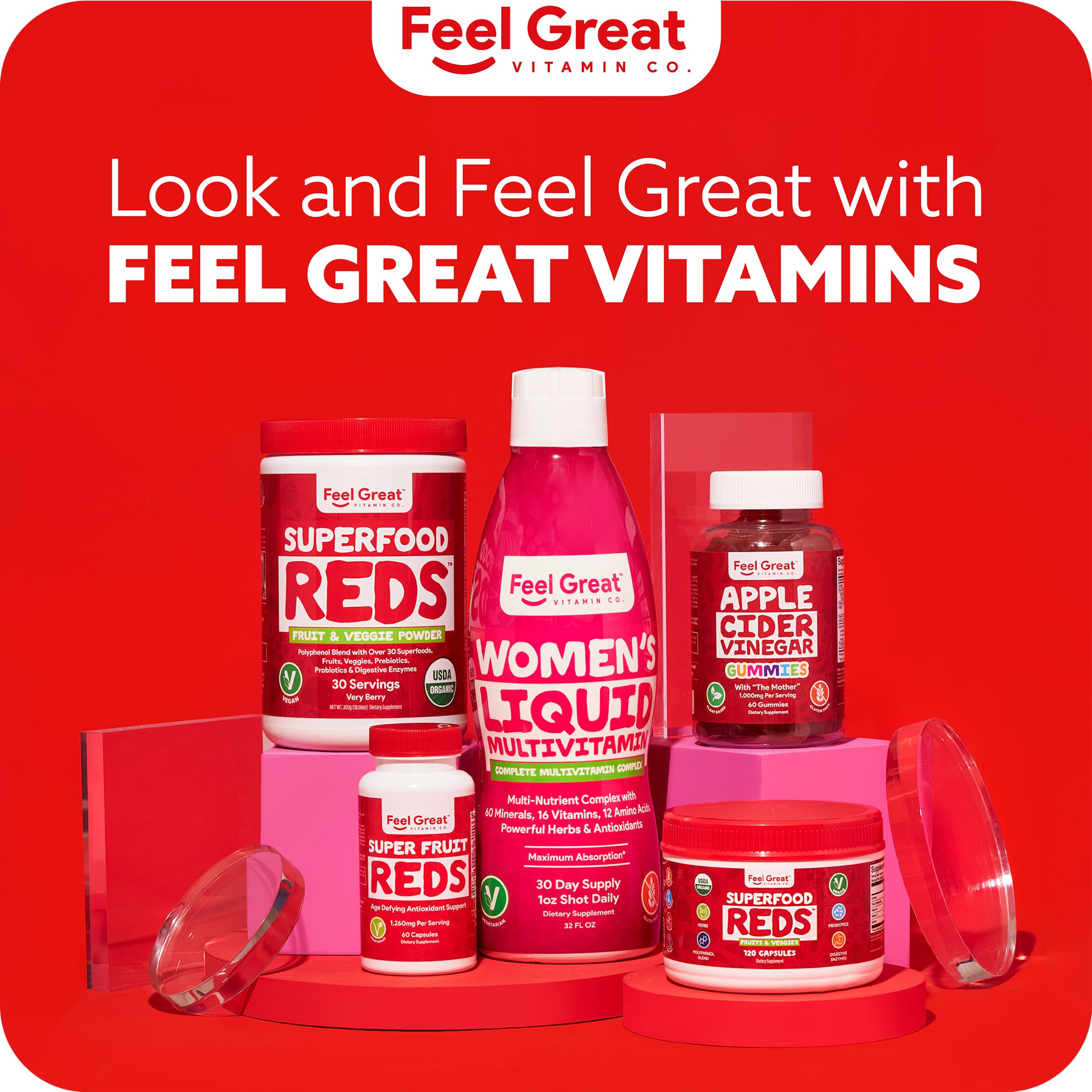 Feel Great Organic Superfood Reds Powder Packed with Beet Root Powder | Digestive Support Including Bloating Relief | Fruit and Veggie Polyphenols Supplement. The Feel Great Vitamin Company uk supplements
