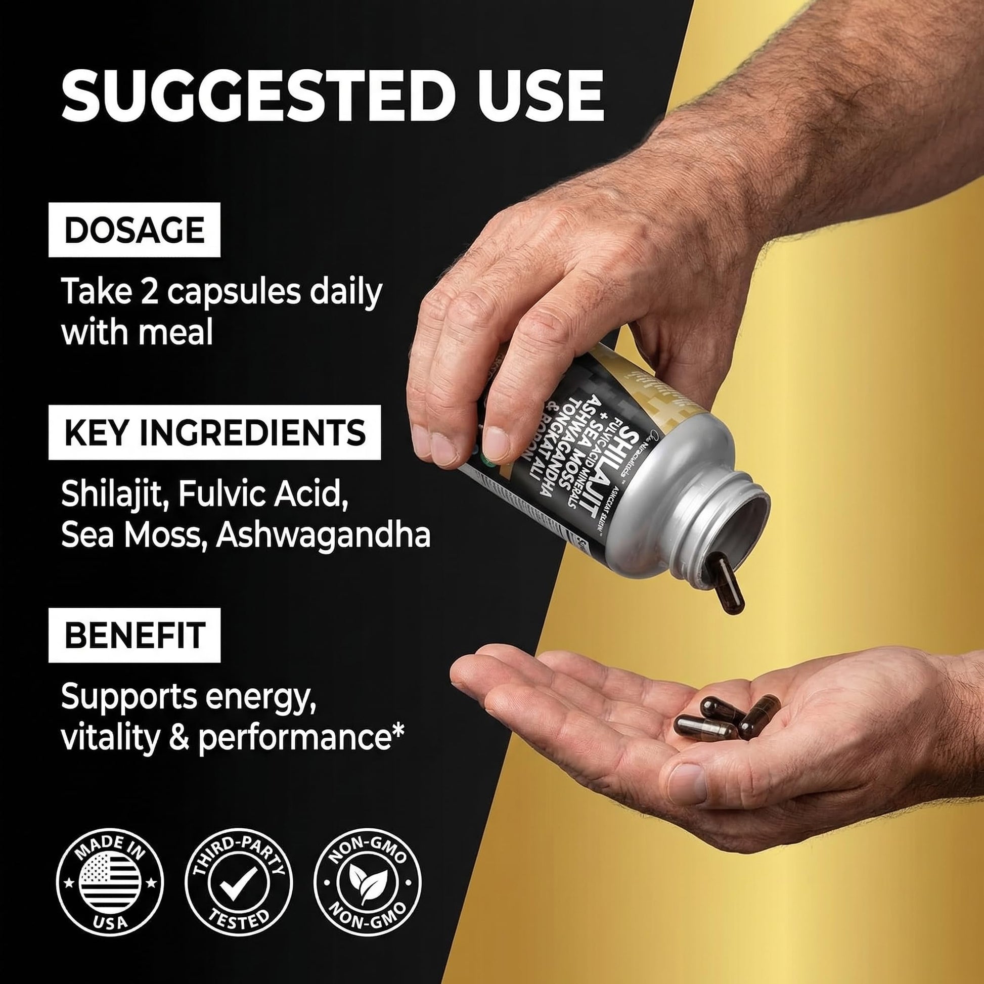 Clean Nutraceuticals Shilajit Supplement for Men with Sea Moss, Tongkat Ali, Ashwagandha, Boron, Zinc, CoQ10, PQQ - Fulvic Acid Capsules - Energy Support - 90 Count - Resin, Gummy & Powder Alternative Clean Nutraceuticals uk supplements