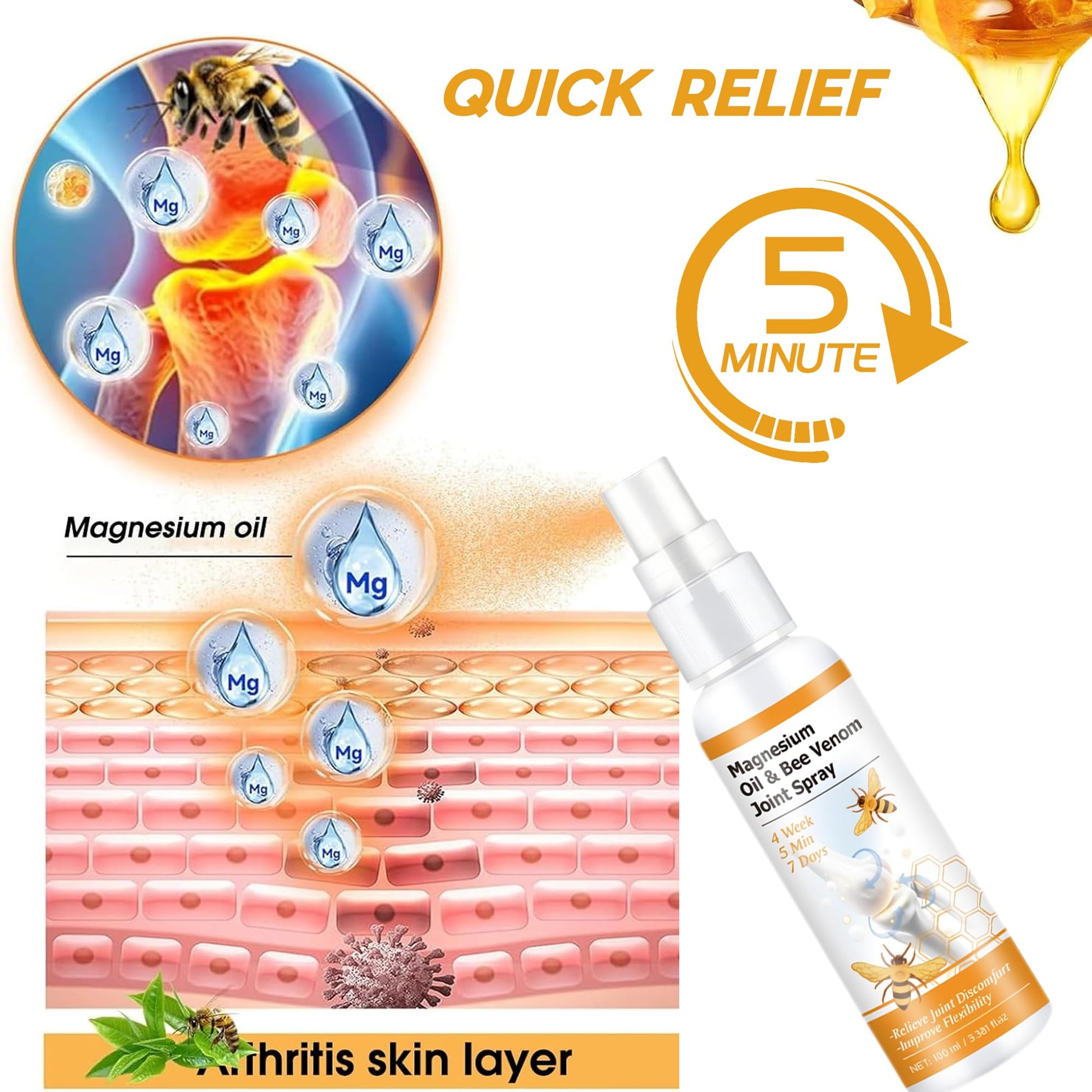 Loicwoo Magnesium Oil & Bee Venom Joint Spray, Magnesium Spray, Magnesium Joint Sprays for Relax Muscle Joints, Bee Venom Sprays for Back, Knee, Hands, Neck (1 PCS,100ML) Loicwoo uk supplements