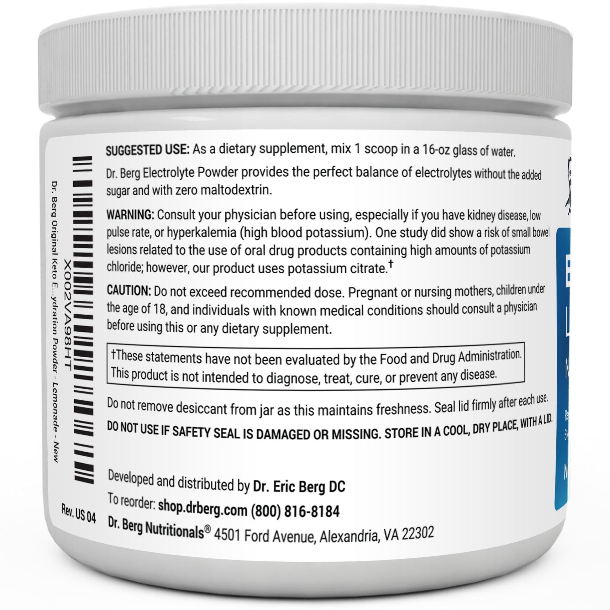 Dr. Berg Hydration Keto Electrolyte Powder - Enhanced w/ 1,000mg of Potassium & Real Dr. Berg Nutritionals uk supplements