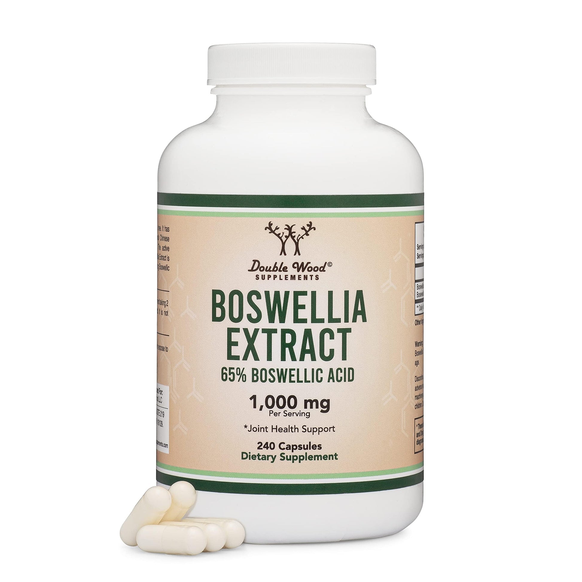 Boswellia Serrata - 240 Capsules (Max Strength 1,000mg of 65% Boswellic Acid Extract) Boswellia Extract Capsules (Joint Support Supplement for Joint Health) Third Party Tested by Double Wood Double Wood Supplements uk supplements