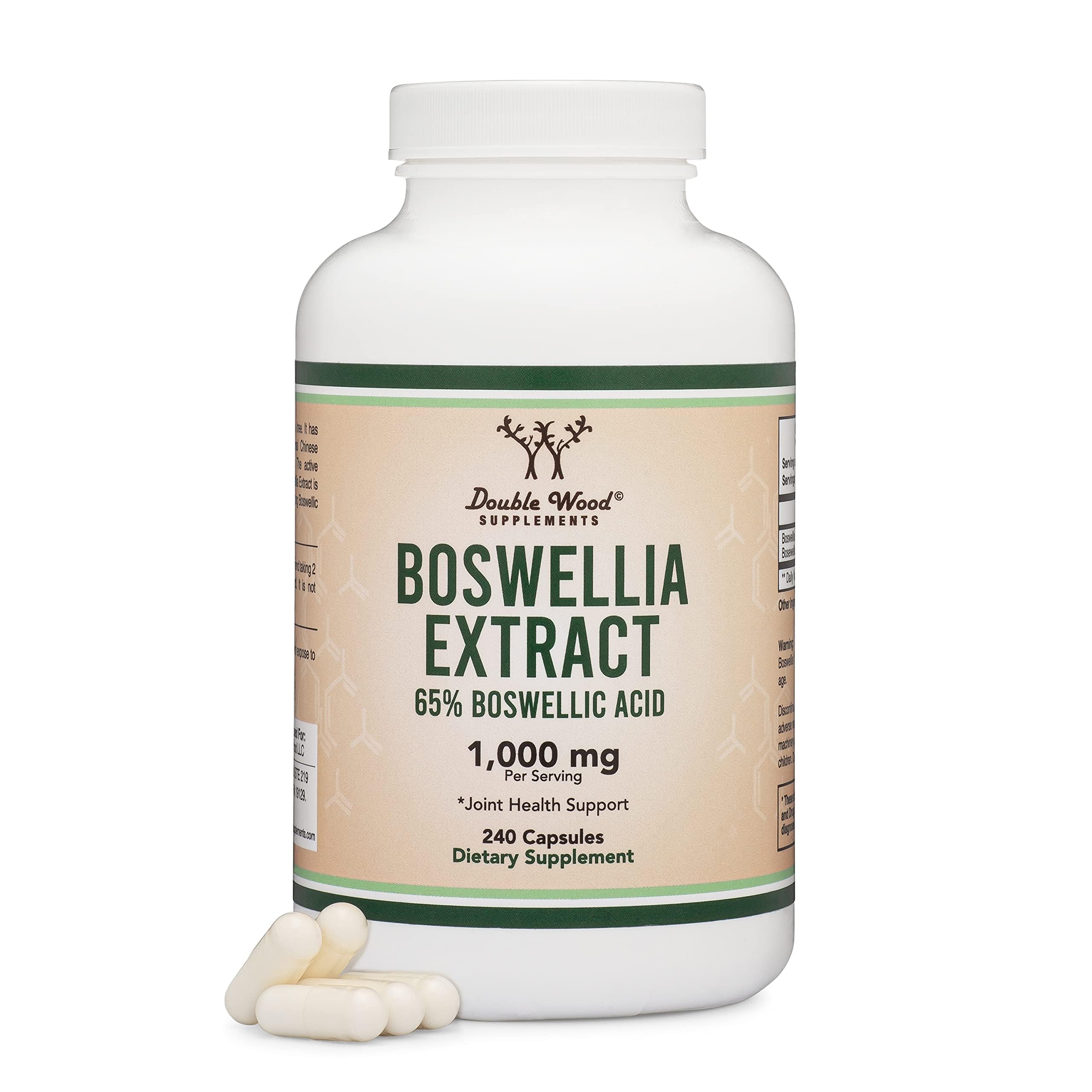 Boswellia Serrata - 240 Capsules (Max Strength 1,000mg of 65% Boswellic Acid Extract) Boswellia Extract Capsules (Joint Support Supplement for Joint Health) Third Party Tested by Double Wood Double Wood Supplements uk supplements