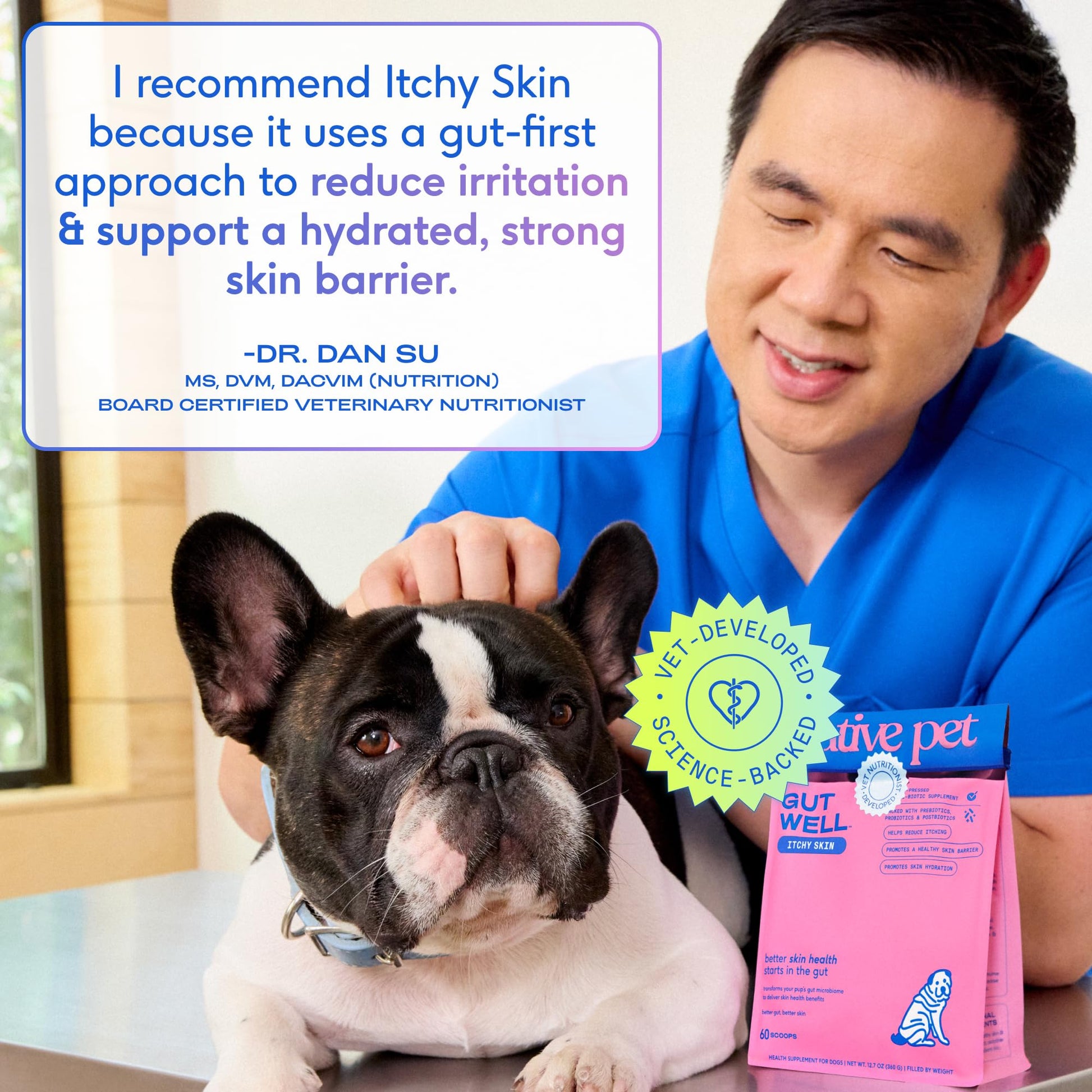 GutWell Itchy Skin - Dog Itching Skin Relief & Seasonal Allergy Itch Relief for Dogs - Promotes Skin Hydration, Elasticity & Healthy Barrier with Triple-biotic Blend, Zinc, & Vitamin E - 60 Scoops Native Pet uk supplements