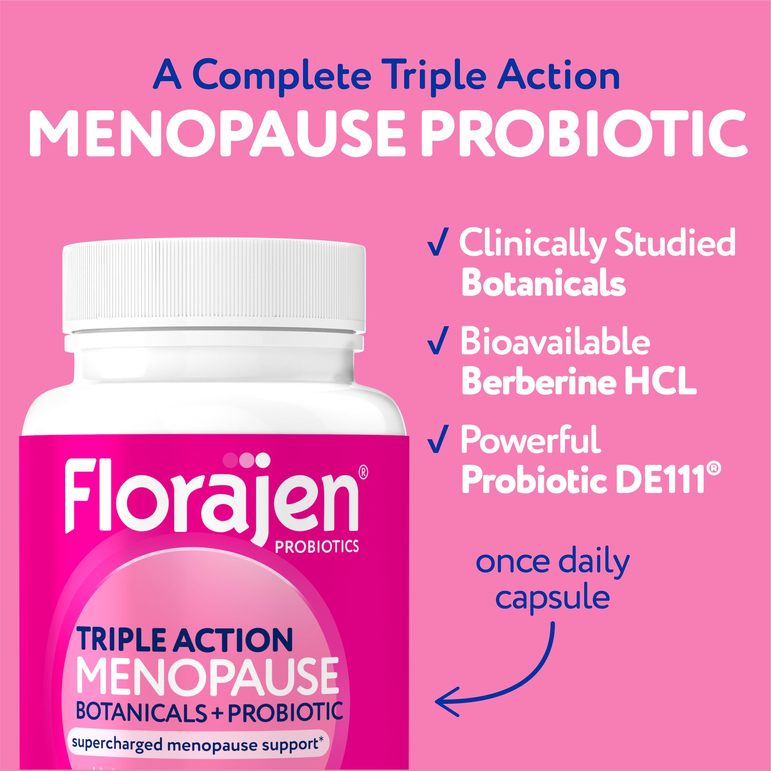 Florajen Triple-Action Menopause Probiotic - Hormonal Balance, Hot Flash, & Mood Swing Relief - Weight Management & Digestive Support - Featuring Berberine, Black Cohosh, & Botanical - 30 Capsules Florajen uk supplements