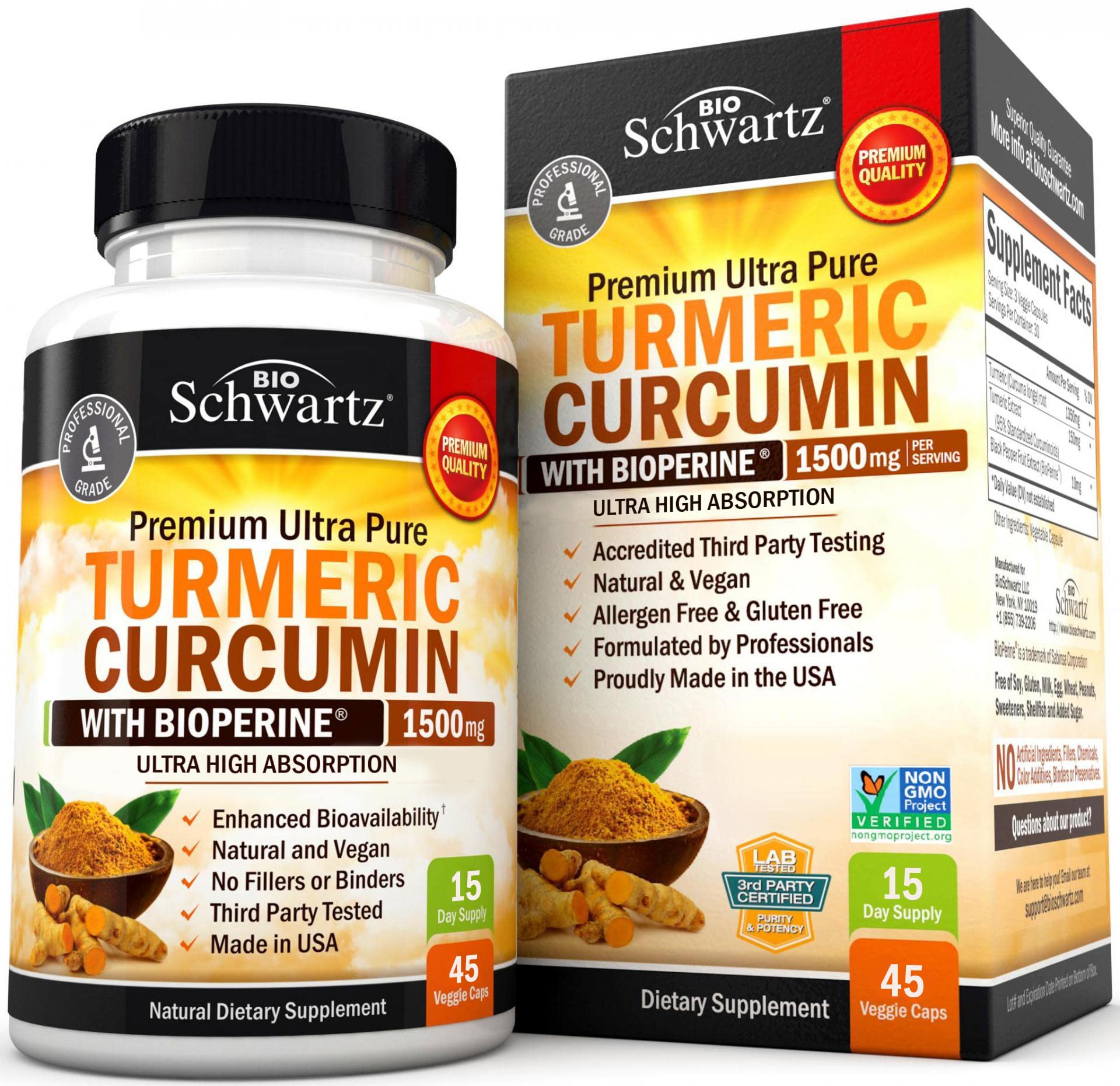 Turmeric Curcumin with Black Pepper Extract 1500mg - High Absorption BioSchwartz uk supplements